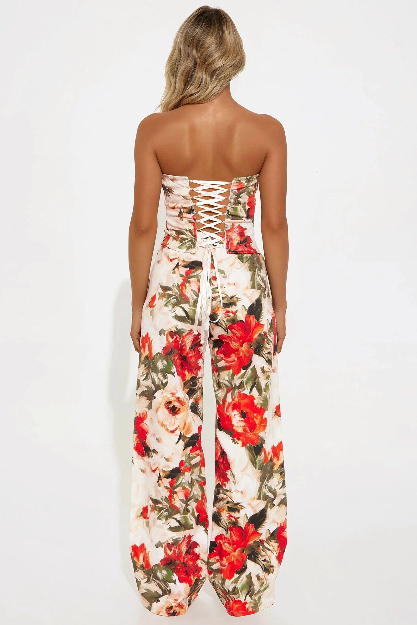 Brunch Babe Corset Pant Set - Red/combo Product Image