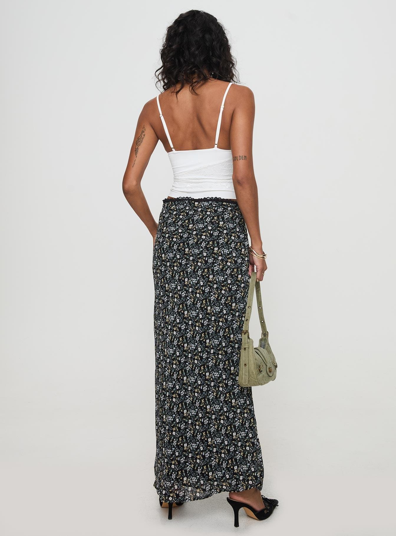 Emily Maxi Skirt Blue / Black Floral Product Image