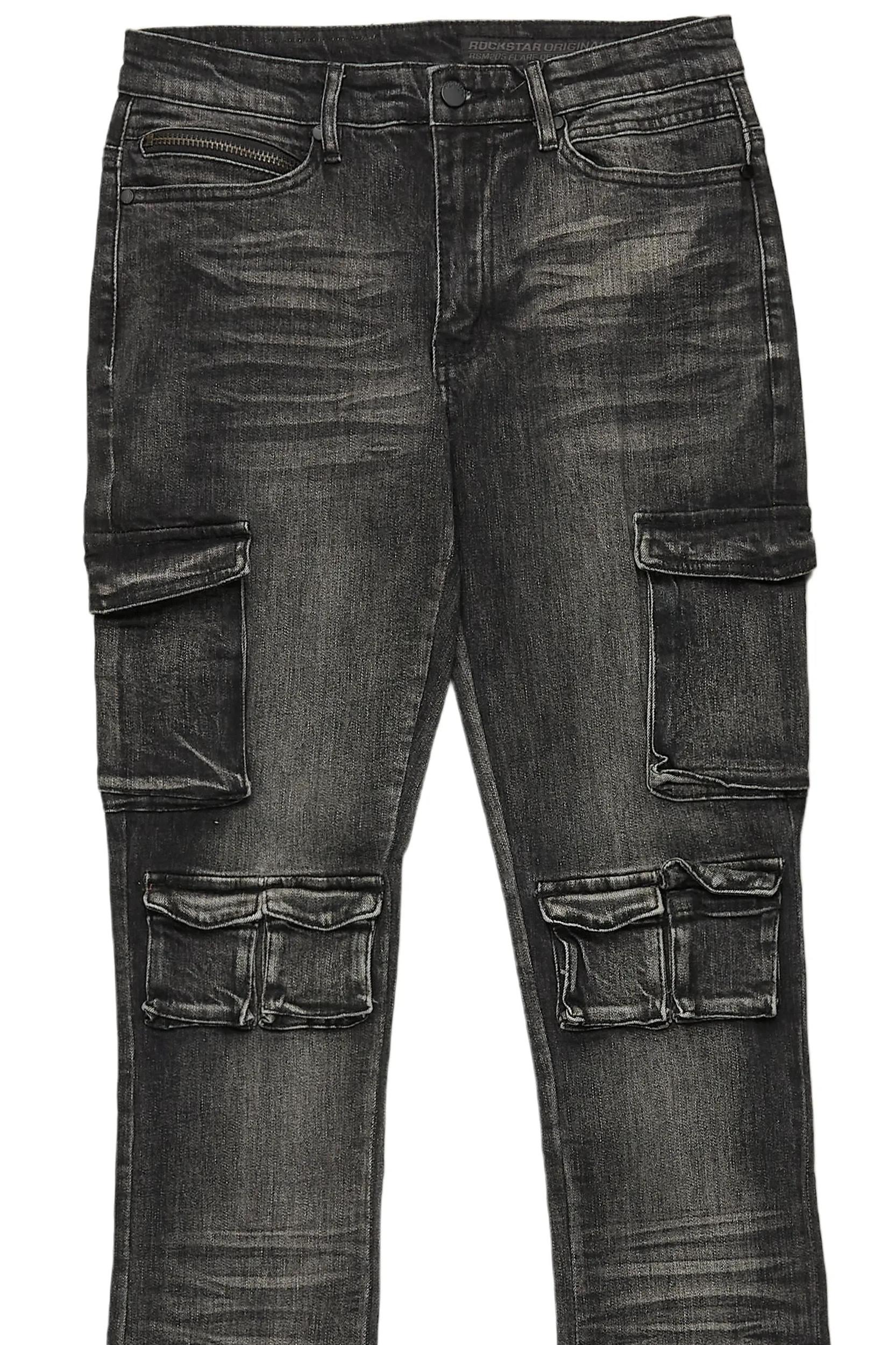 Feodor Dark Grey Stacked Flare Cargo Jean Male Product Image