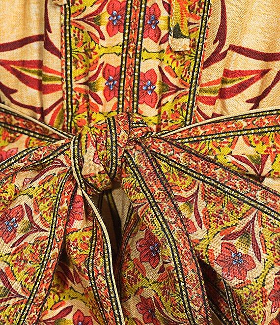 A Loves A Woven Floral Print Deep V-Neck Long Bubble Sleeve Tiered A-Line Flounce Maxi Dress Product Image