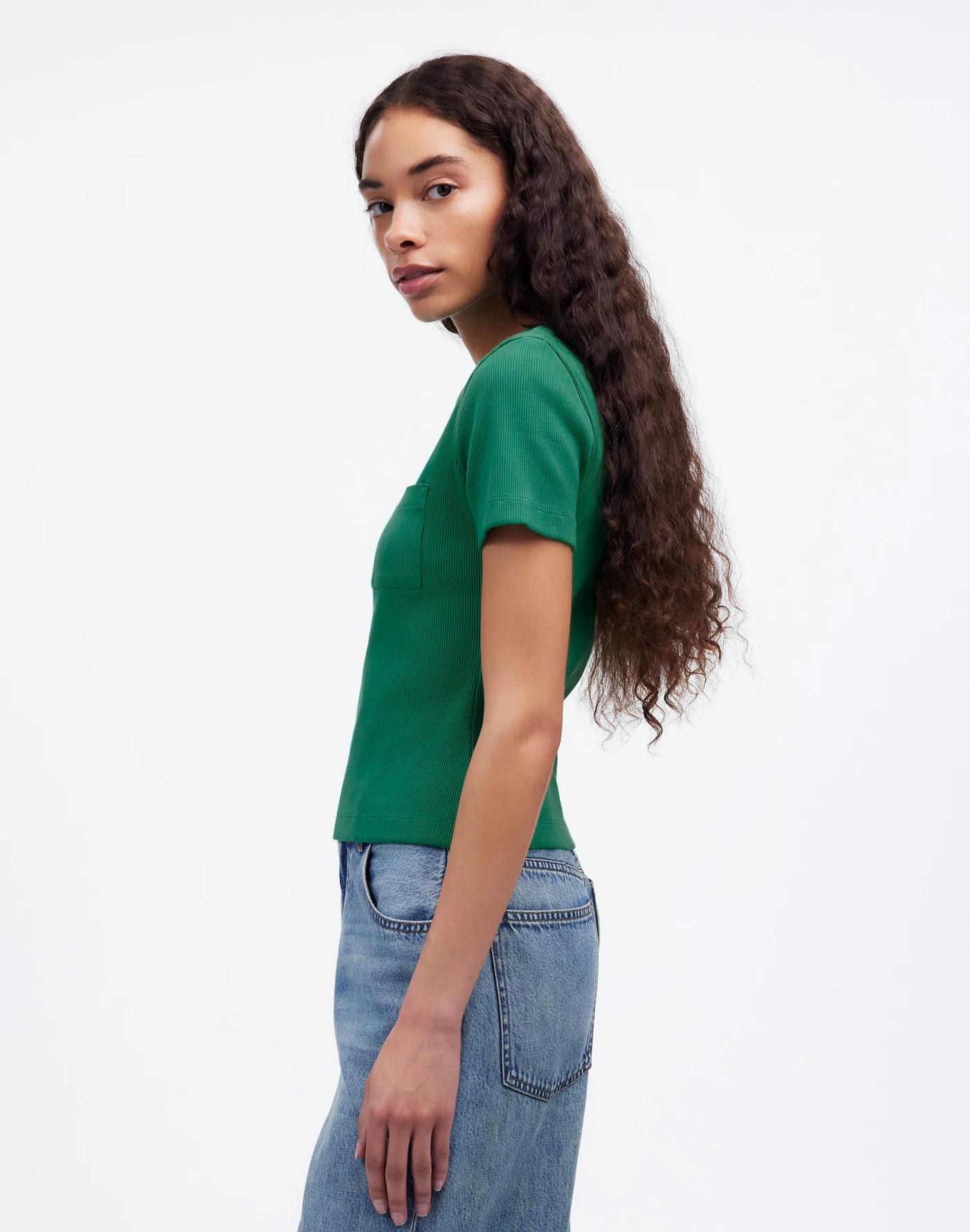 Garment-Dyed Ribbed Crewneck Pocket Tee Product Image