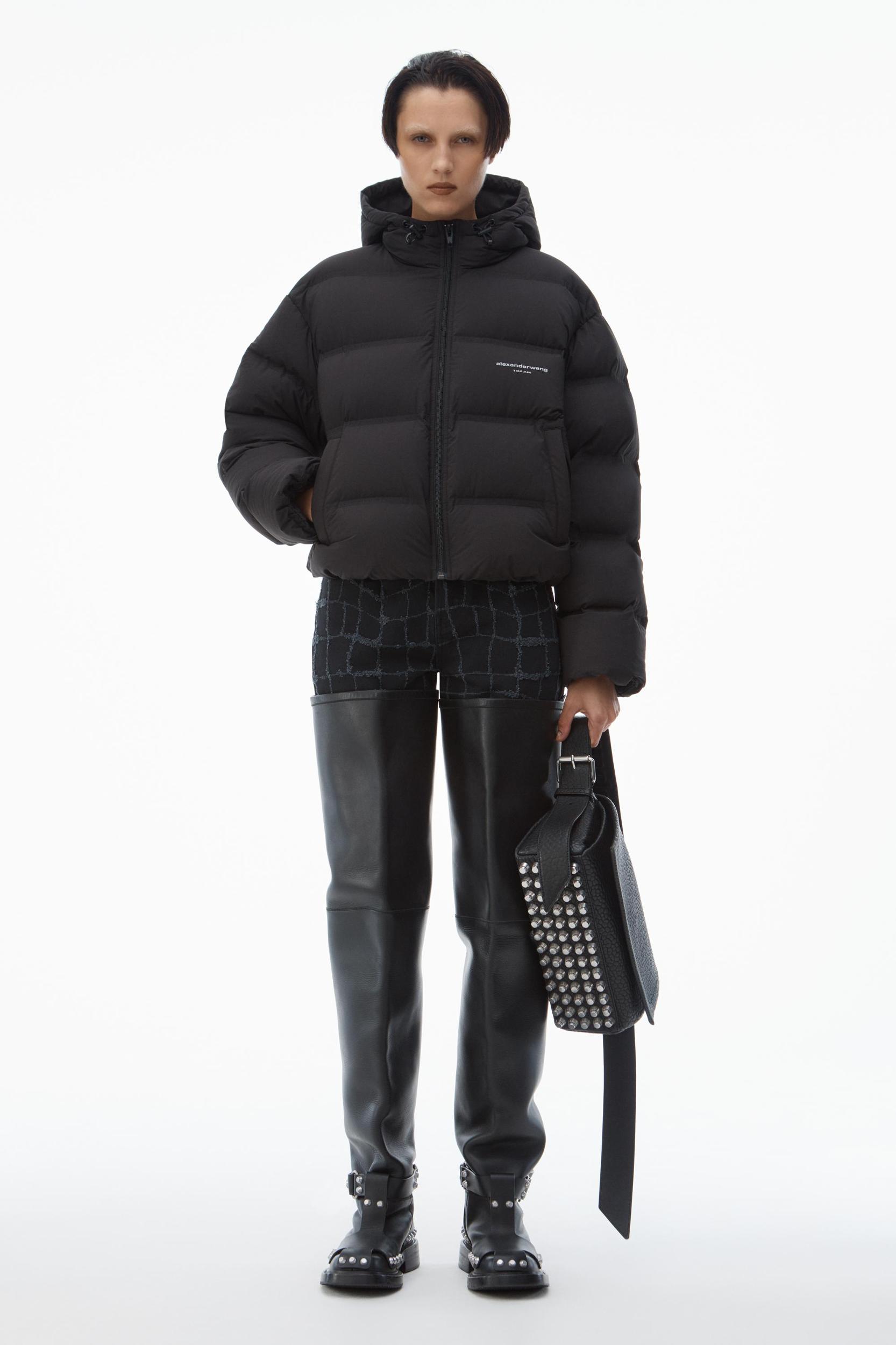 Cropped Hooded Puffer Coat With Reflective Logo Product Image