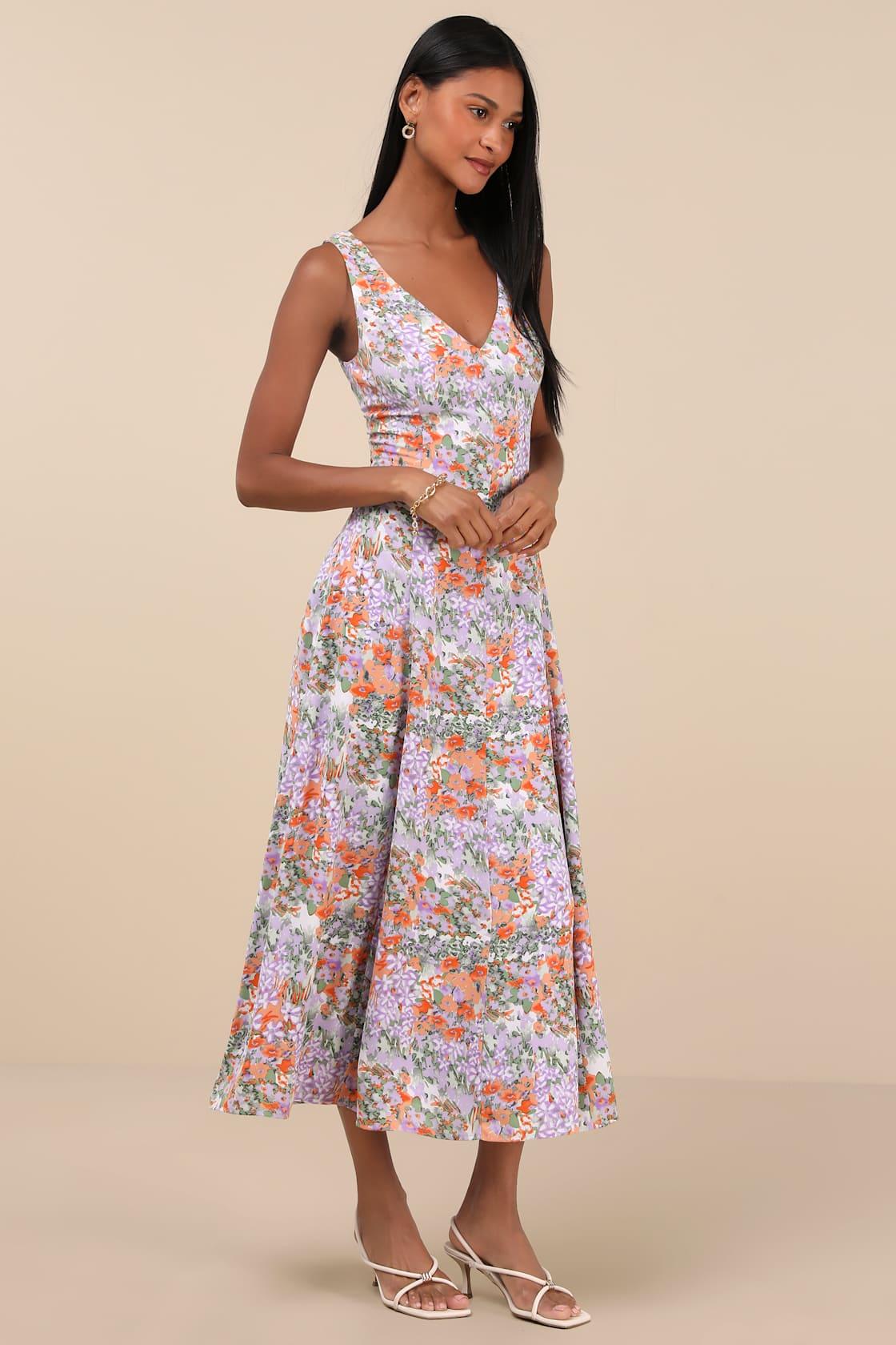 Your Only Darling Lavender Floral Print Sleeveless Midi Dress Product Image