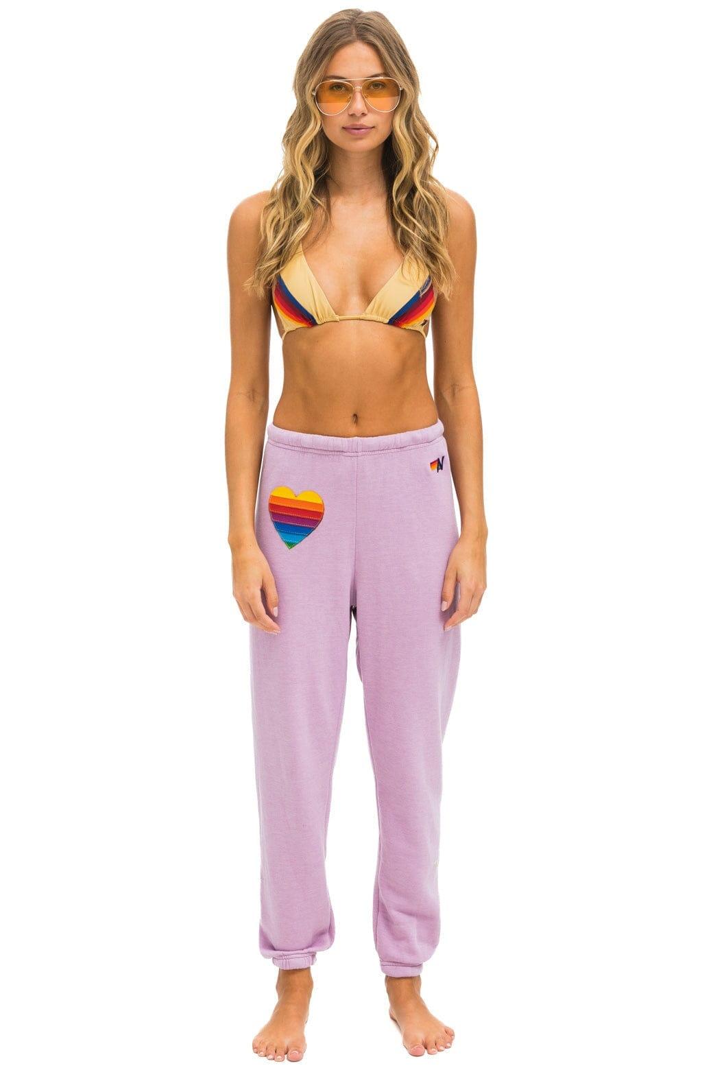 RAINBOW HEART STITCH SWEATPANTS - MAUVE Female Product Image