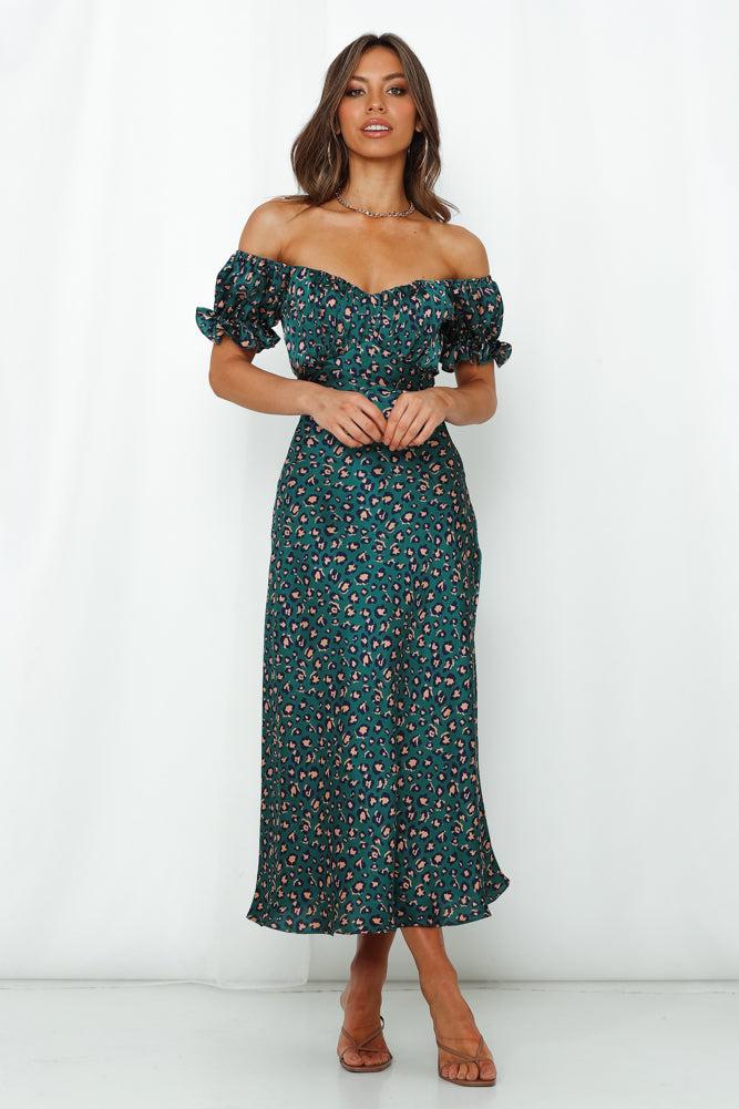 Spiced Ginger Medley Maxi Dress Green Leopard Product Image