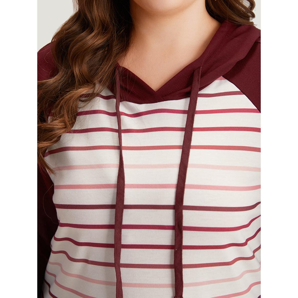 Plus Size Striped Patchwork Contrast Hooded Raglan Sleeve Sweatshirt Women Multicolor Casual Elastic cuffs Hooded Dailywear Sweatshirts BloomChic 10/M Product Image