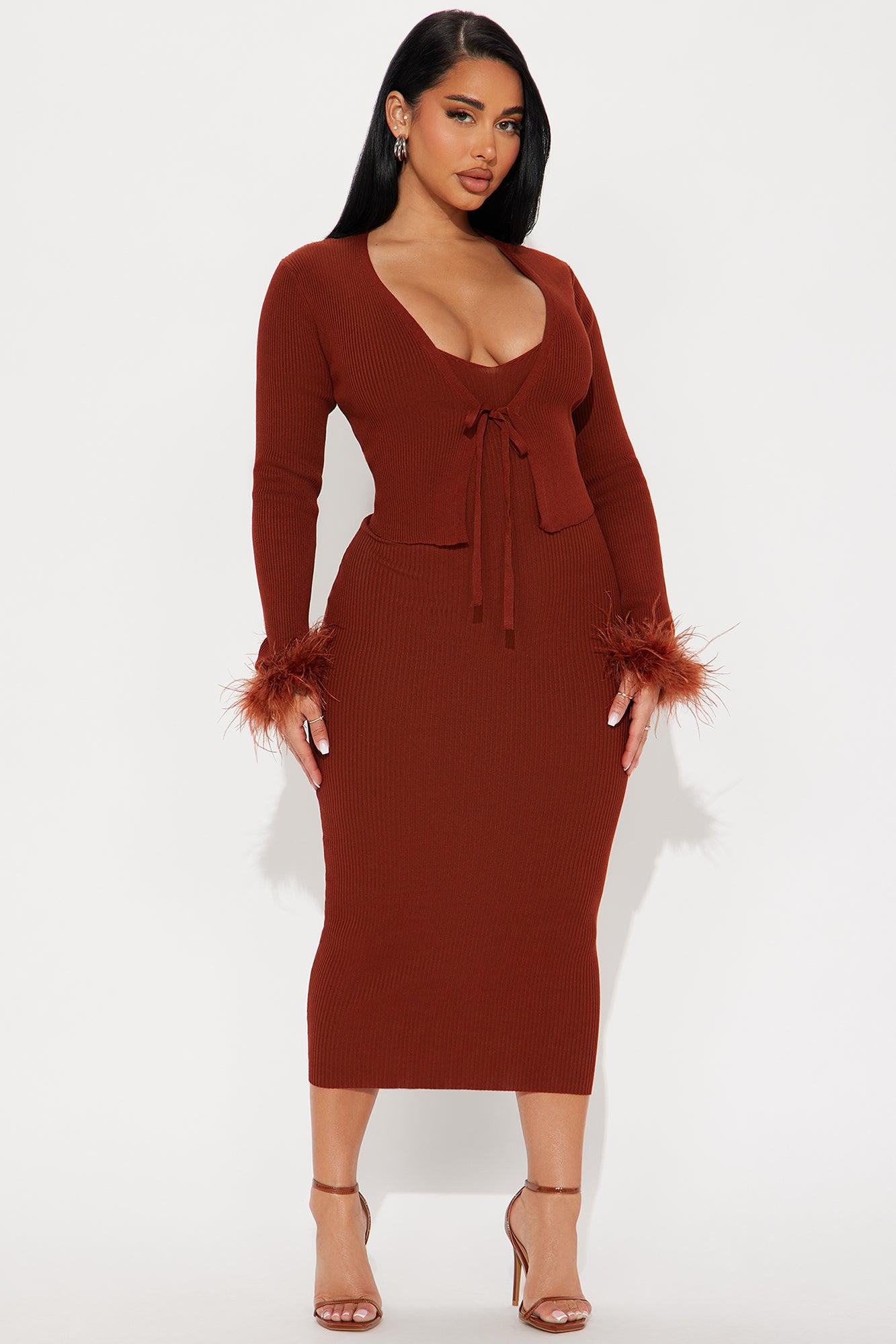 Dianne Sweater Midi Dress Set - Cognac Product Image