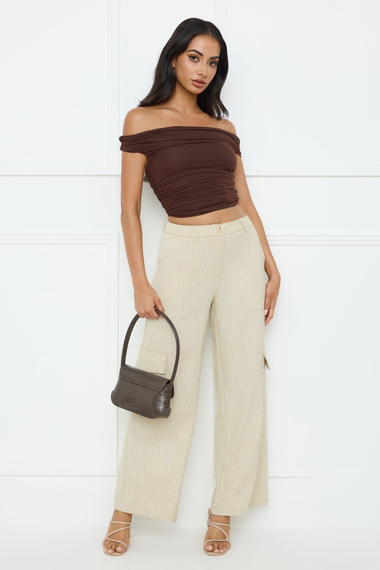 New Style Off Shoulder Top Chocolate Product Image