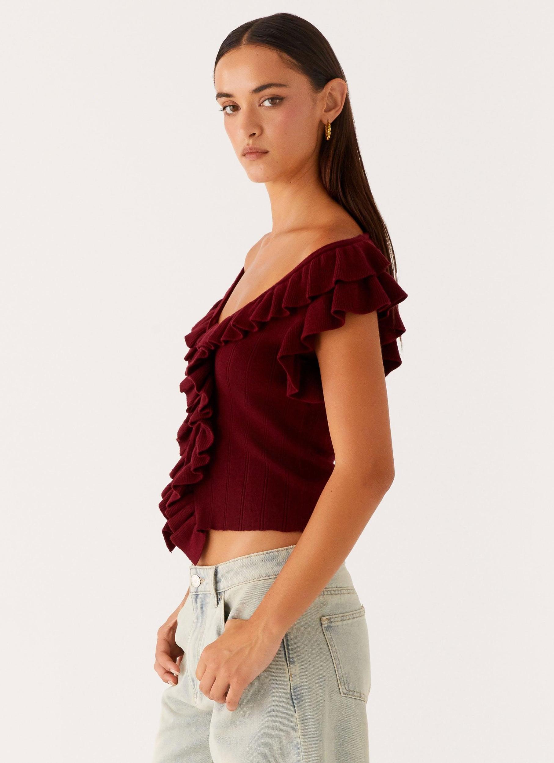 Keeta Frill Top - Burgundy Product Image
