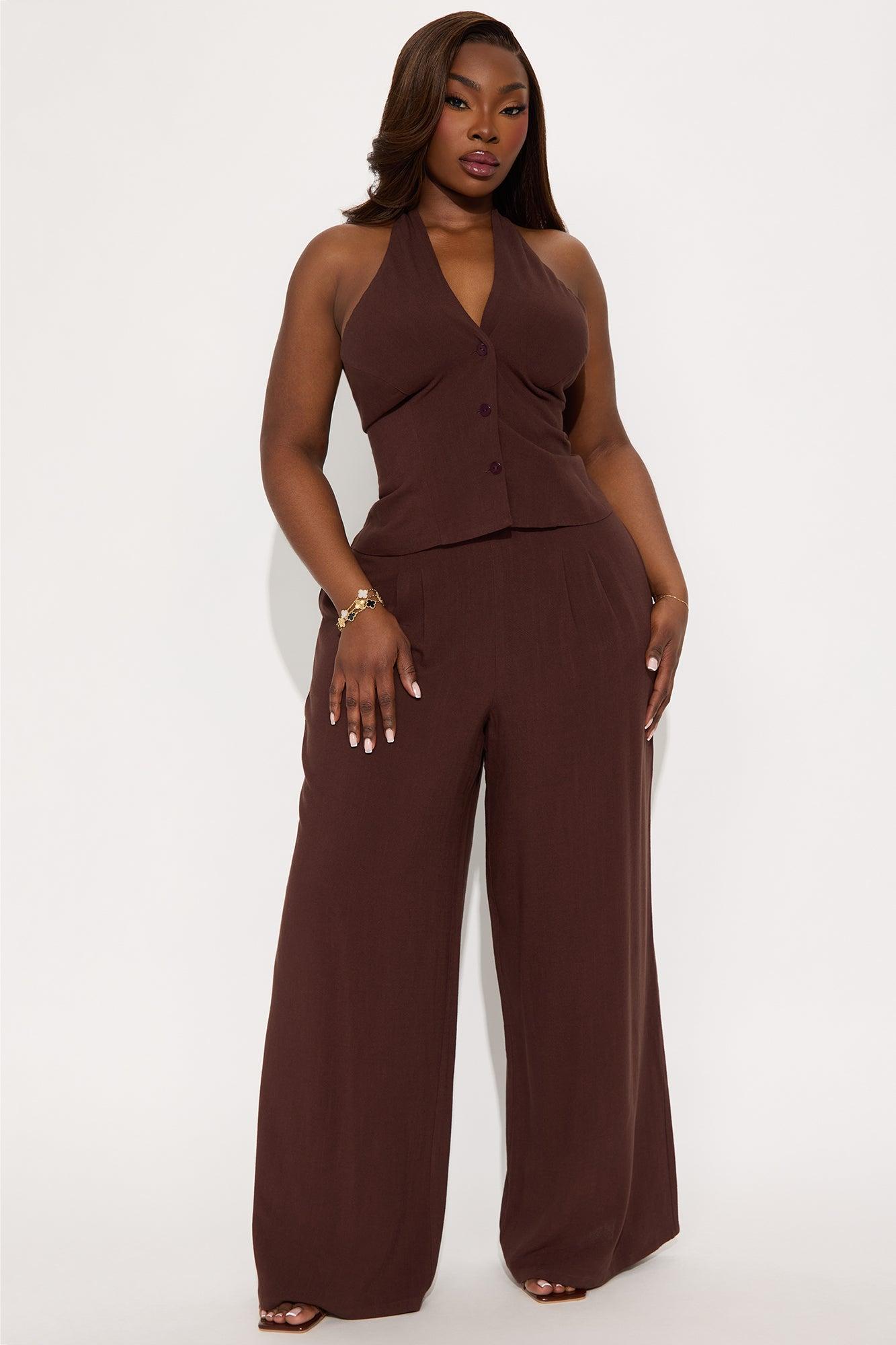 Johanna Linen Pant Set - Brown Product Image