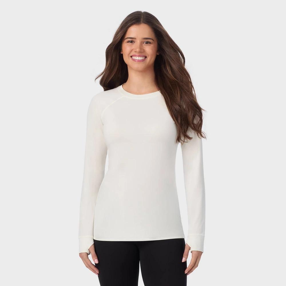 Warm Essentials by Cuddl Duds Women's Active Long Sleeve Crewneck Top - Ivory L Product Image