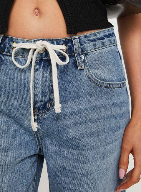 Mellowed Out Low Rise Straight Leg Jeans Mid Blue Product Image