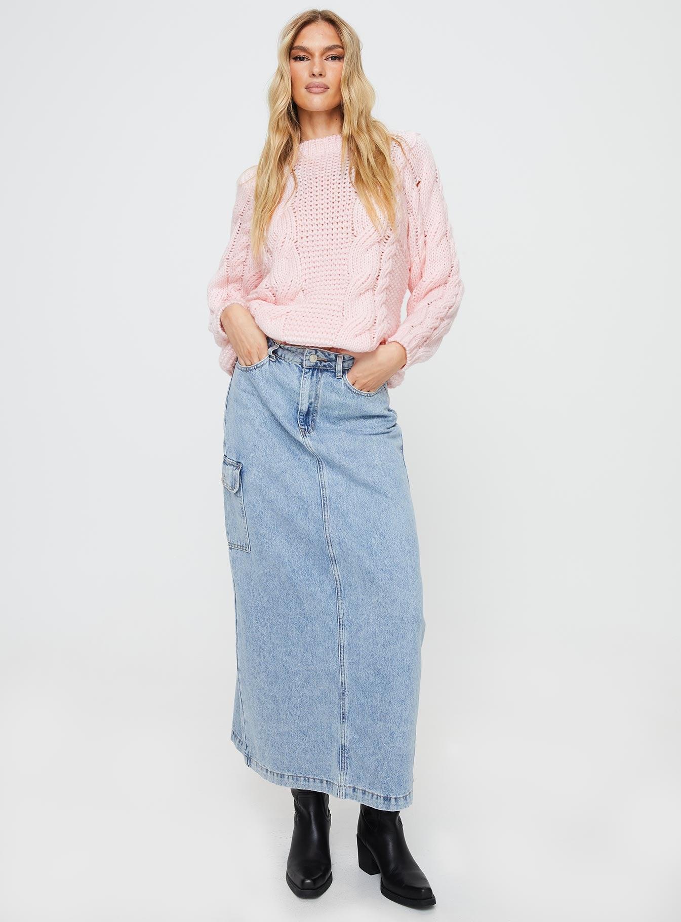 Ellison Cable Knit Sweater Blush Pink Product Image