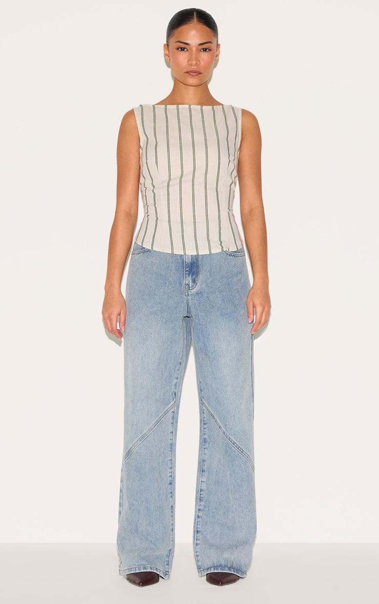 Petite White Woven Pinstripe Boatneck Top Product Image