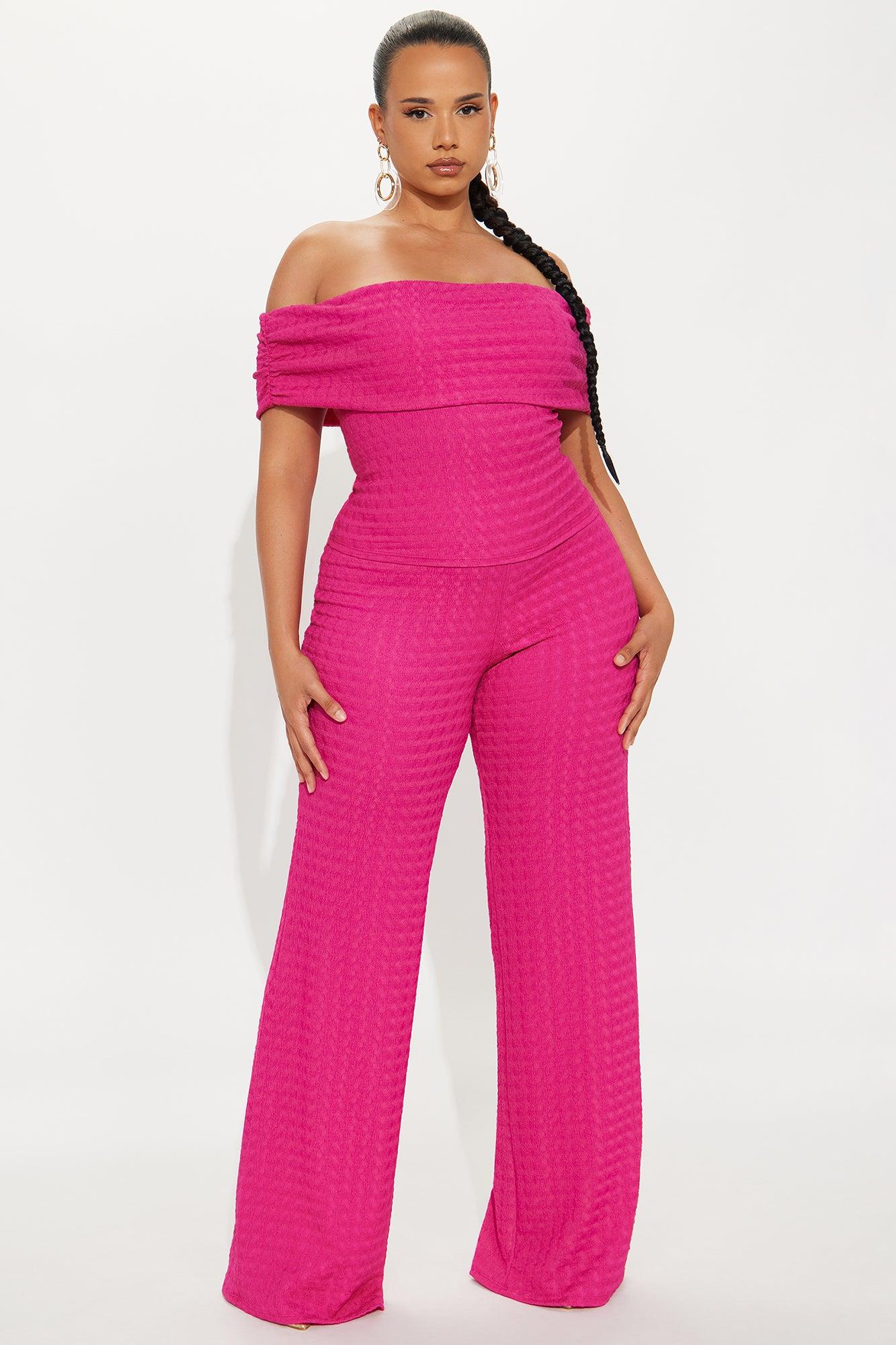 Arielle Off Shoulder Textured Pant Set - Fuchsia Female Product Image