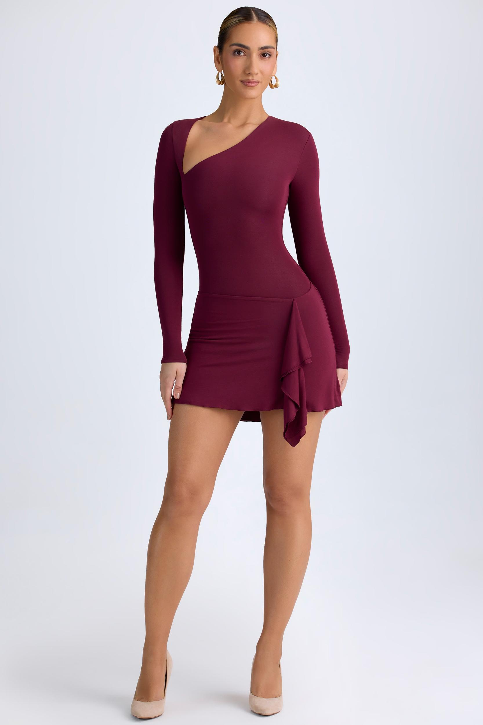 Modal Asymmetric A-Line Mini Dress in Wine Red Product Image