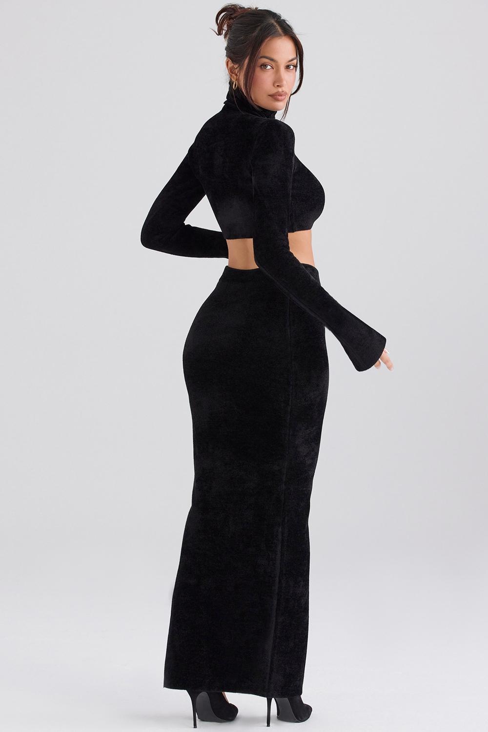 Rene  black chenille maxi skirt - sale Product Image