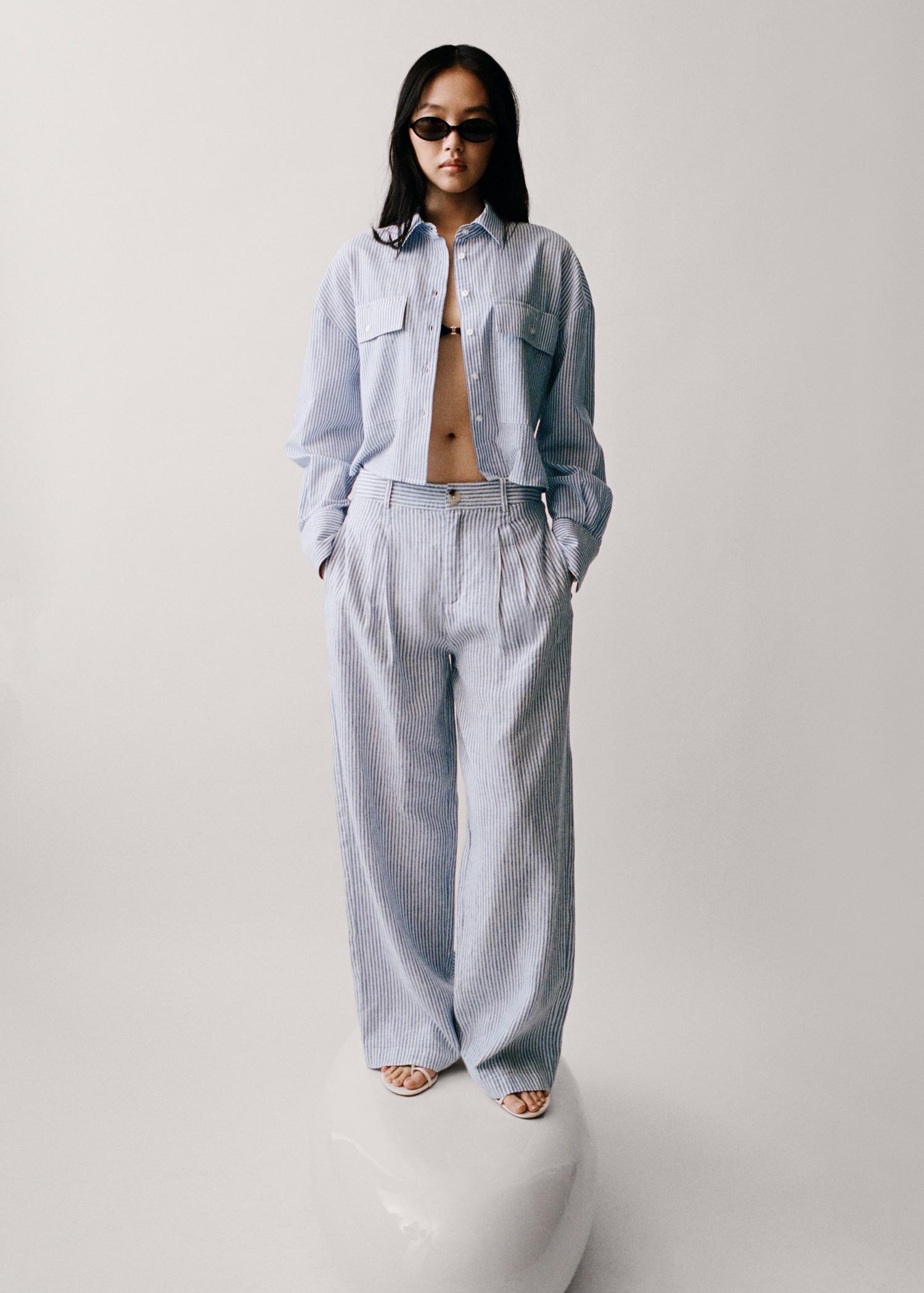 Striped linen-blend pants - Women | MANGO USA Product Image