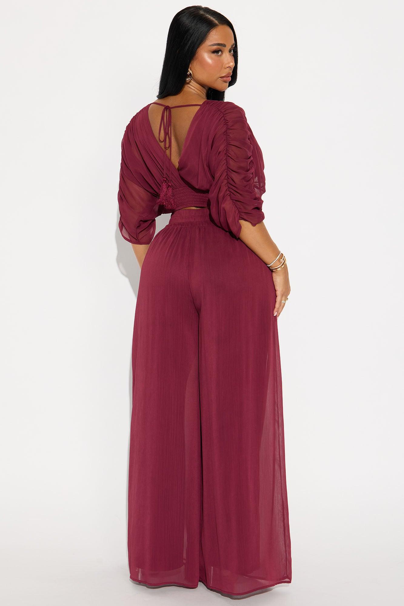 Naomi Wide Leg Pant Set - Wine Female Product Image