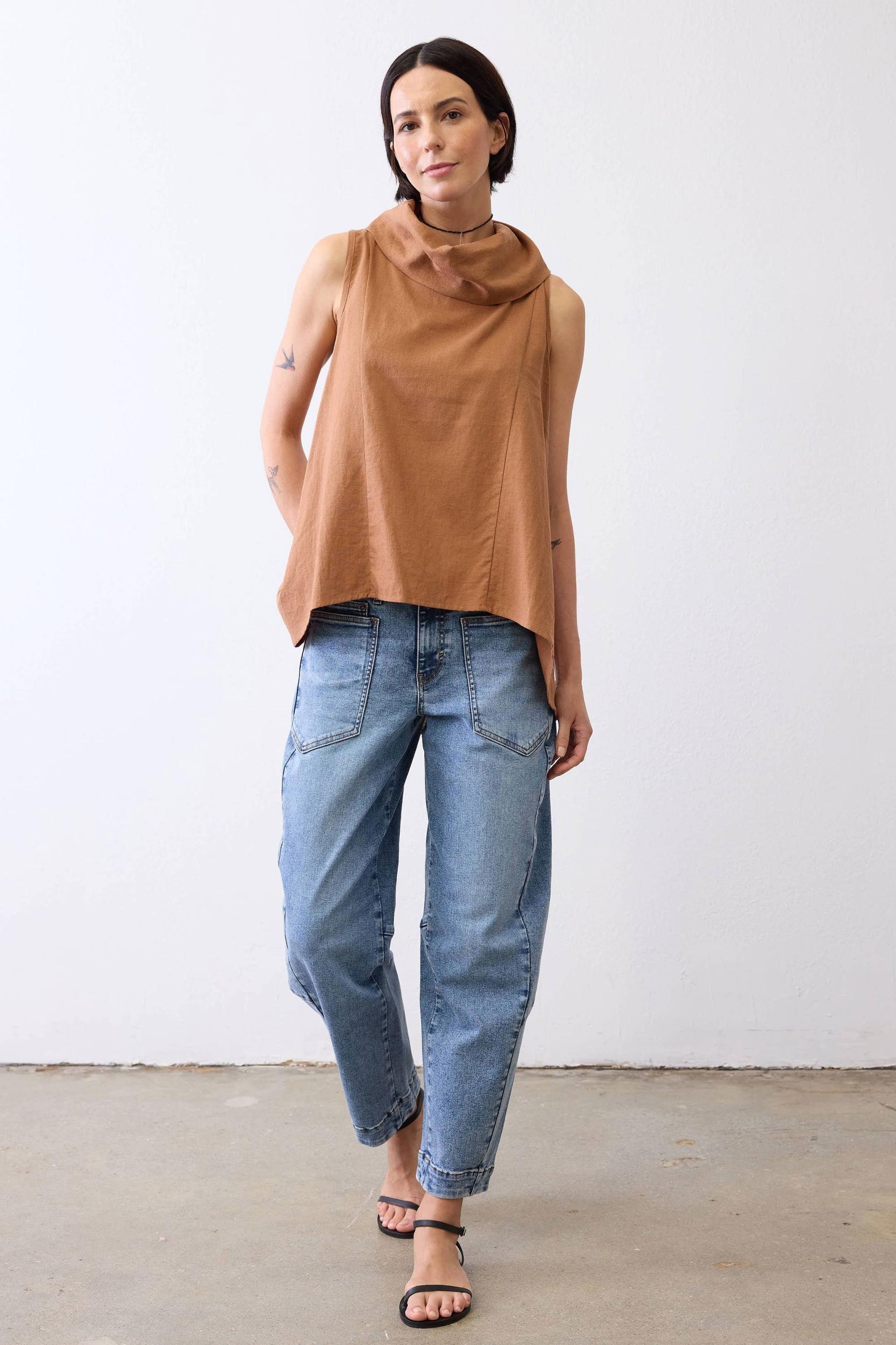 Draped Neck Linen Tunic Product Image