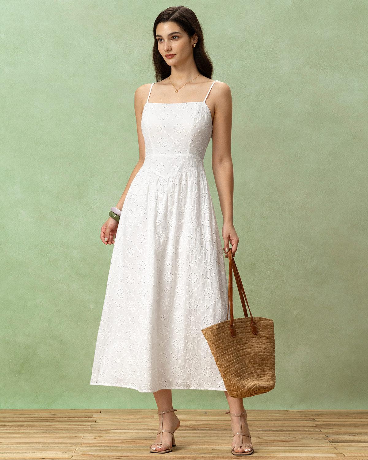 White Embroidery Slip Maxi Dress Product Image