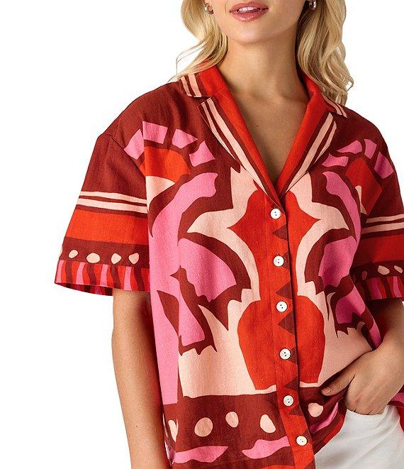 CROSBY by Mollie Burch Iker Coordinating Cotton Linen Blend Short Sleeve Button Front Box Top Product Image