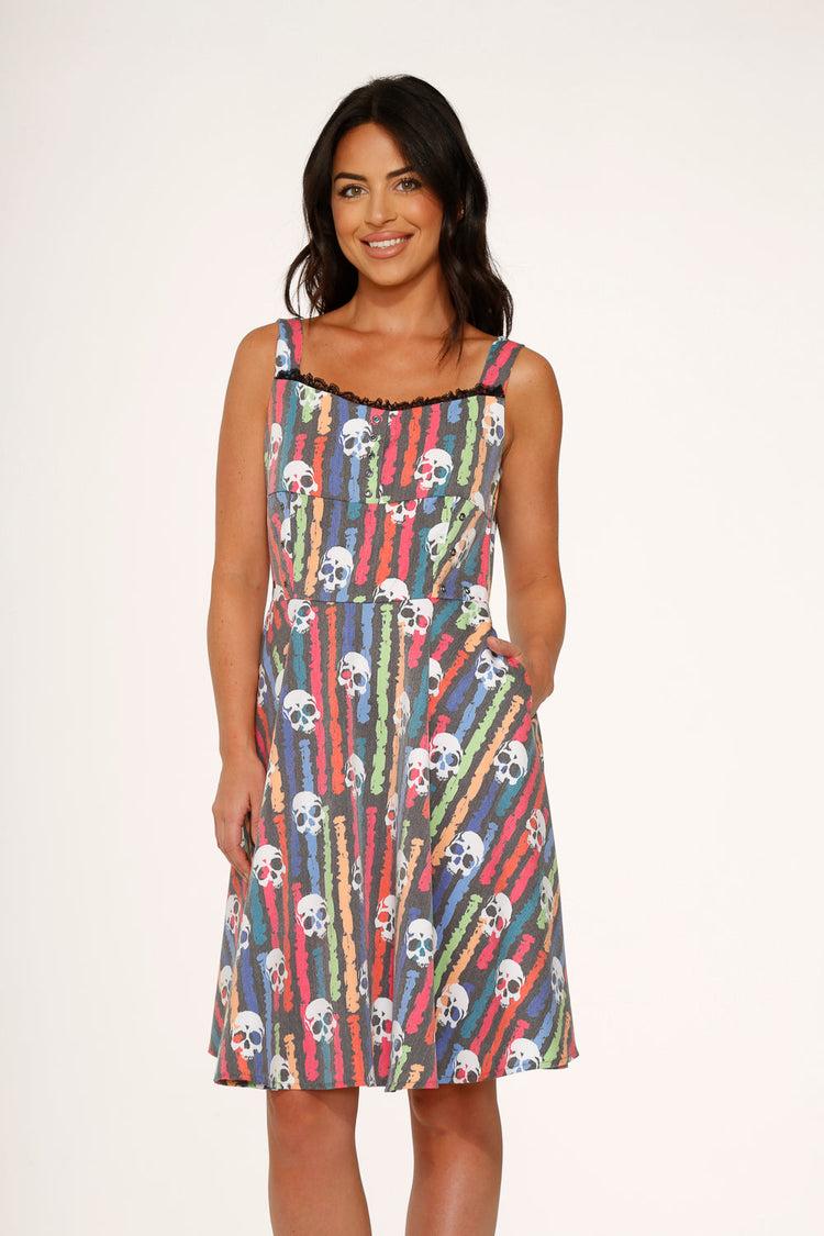 Black Skulls Rainbow Swing Dress Product Image