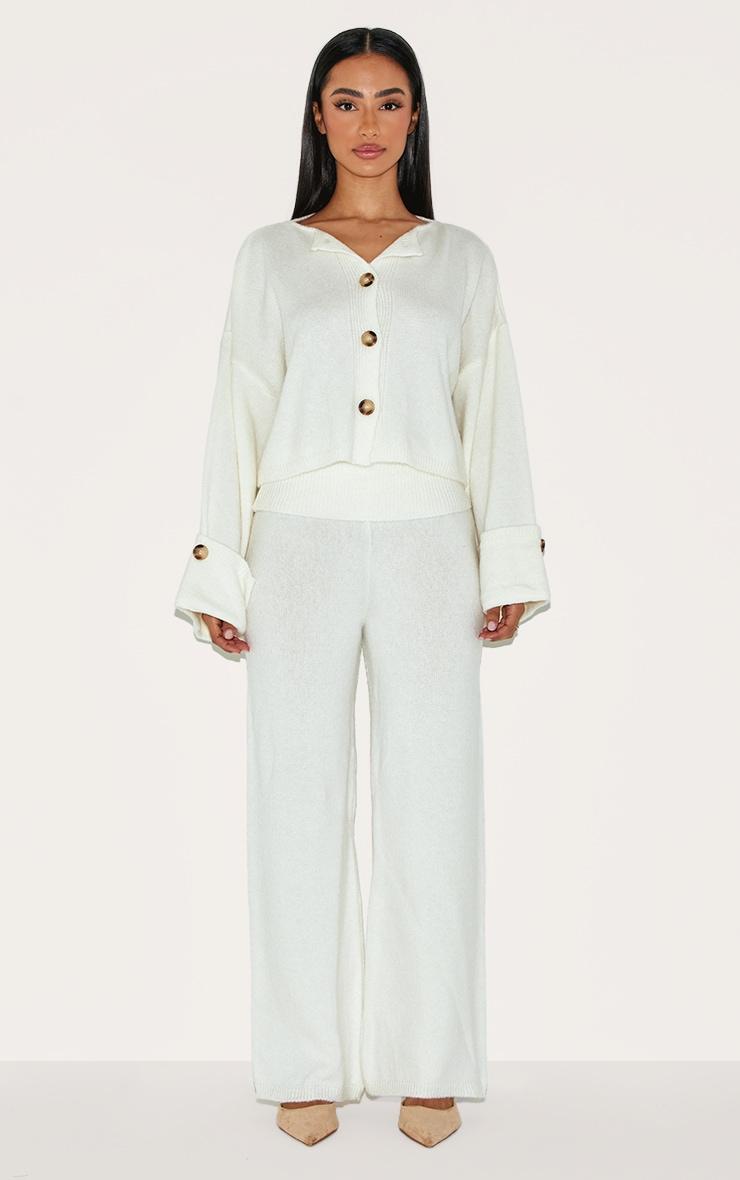 Petite Cream Knitted Fold Over Flare Pants Product Image