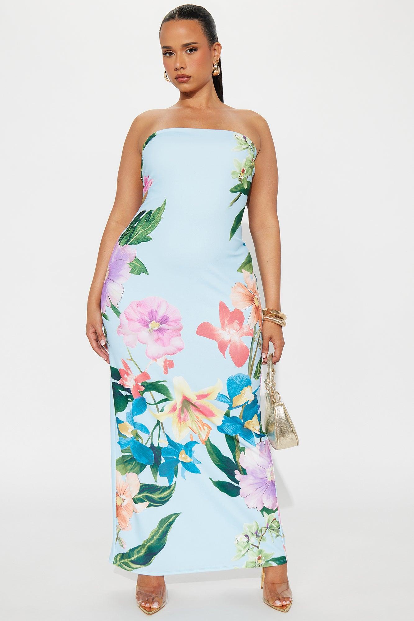 Pretty Petals Tube Maxi Dress - Blue/combo Female Product Image