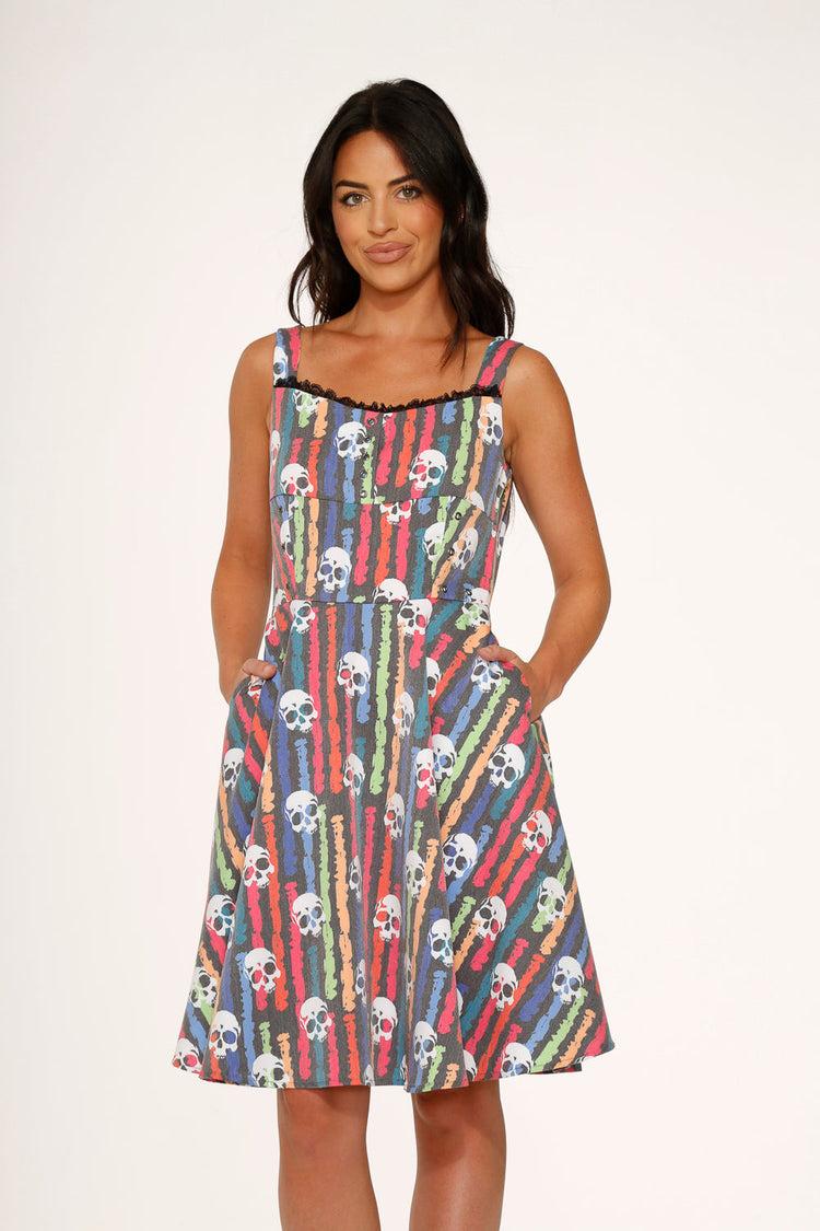 Black Skulls Rainbow Swing Dress Product Image