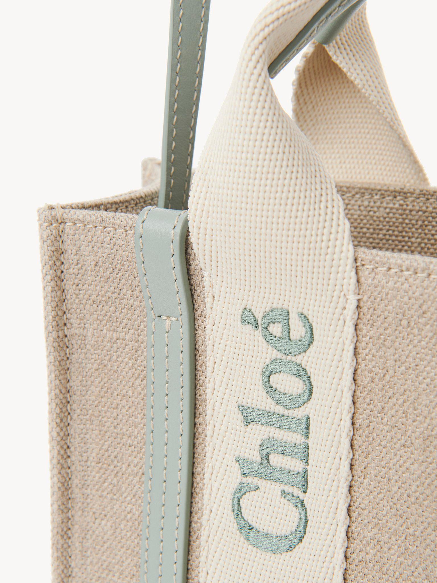 Mini Woody tote bag in linen & leather Product Image