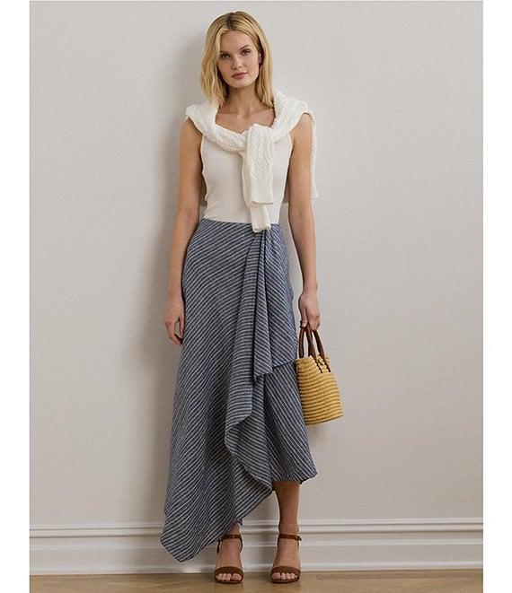 Lauren Ralph Lauren Linen Striped A-Line Midi Skirt Product Image
