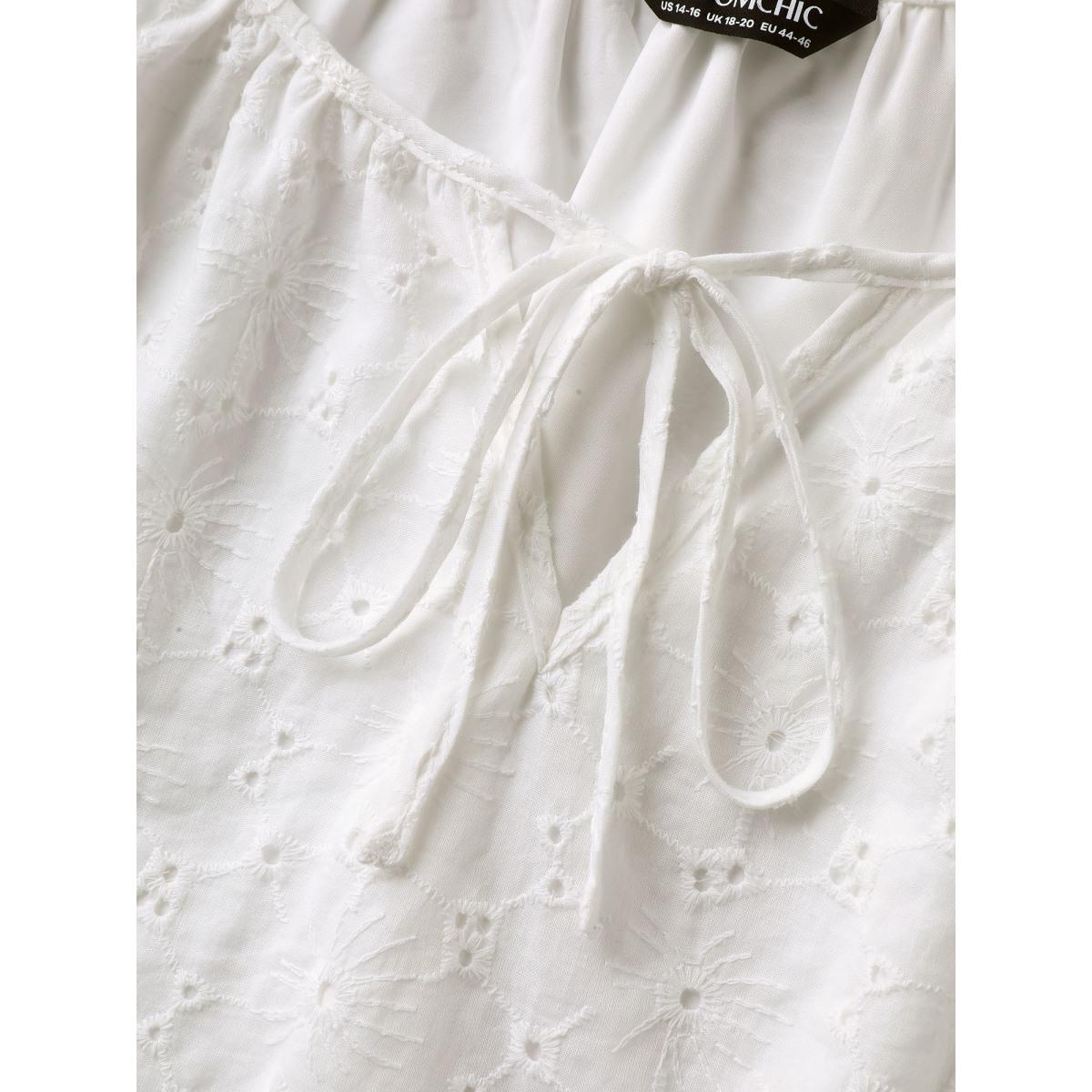 Plus Size WhiteSmoke Pure Cotton Eyelet Texture Blouse Women Timeless Elbow-length sleeve Notched collar Elegant Blouses BloomChic 18-20/2X Product Image