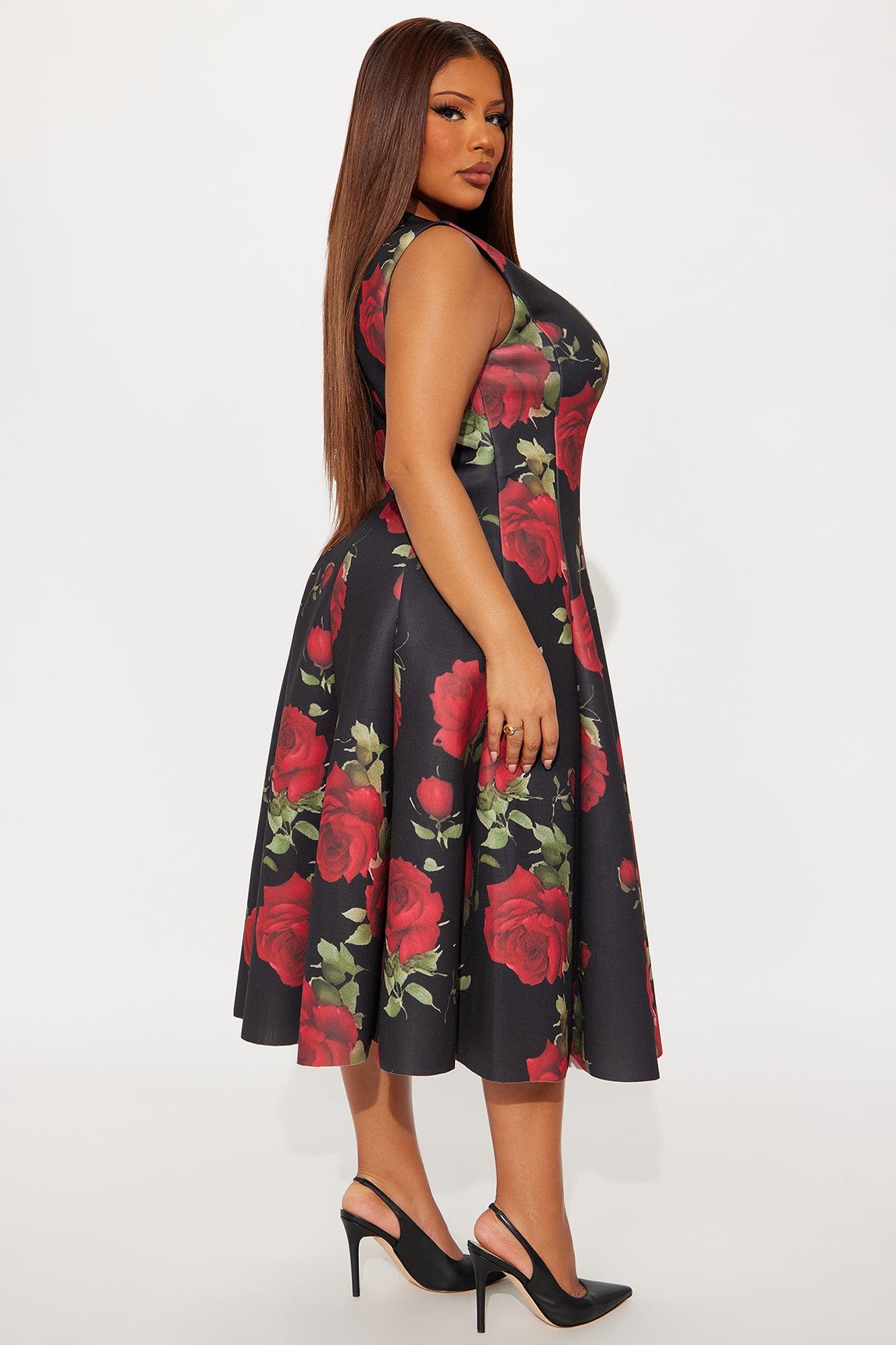 Sweet Sunday Pleated Floral Midi Dress - Red/combo Female Product Image