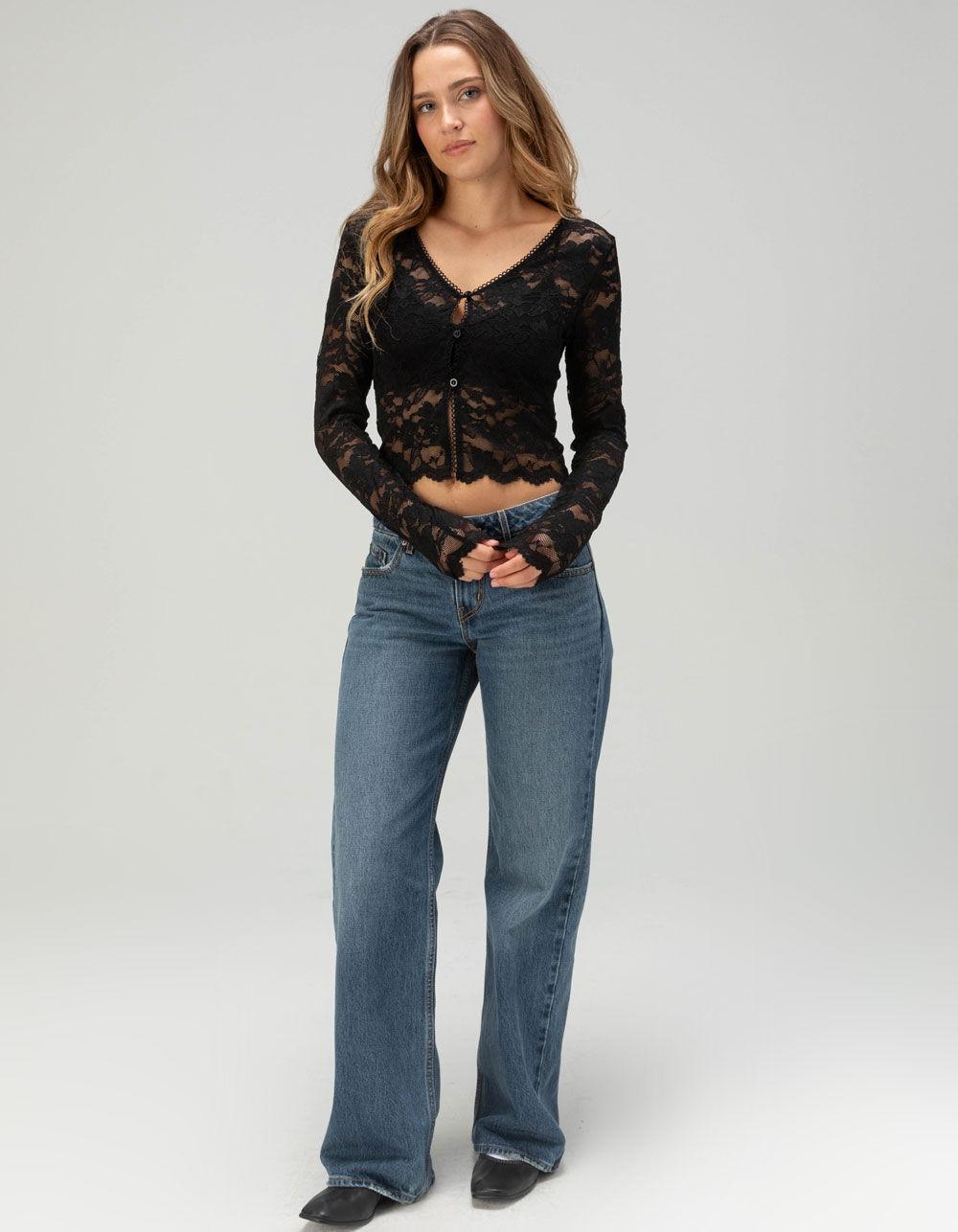 WEST OF MELROSE Womens Lace Cardigan - BLACK Product Image