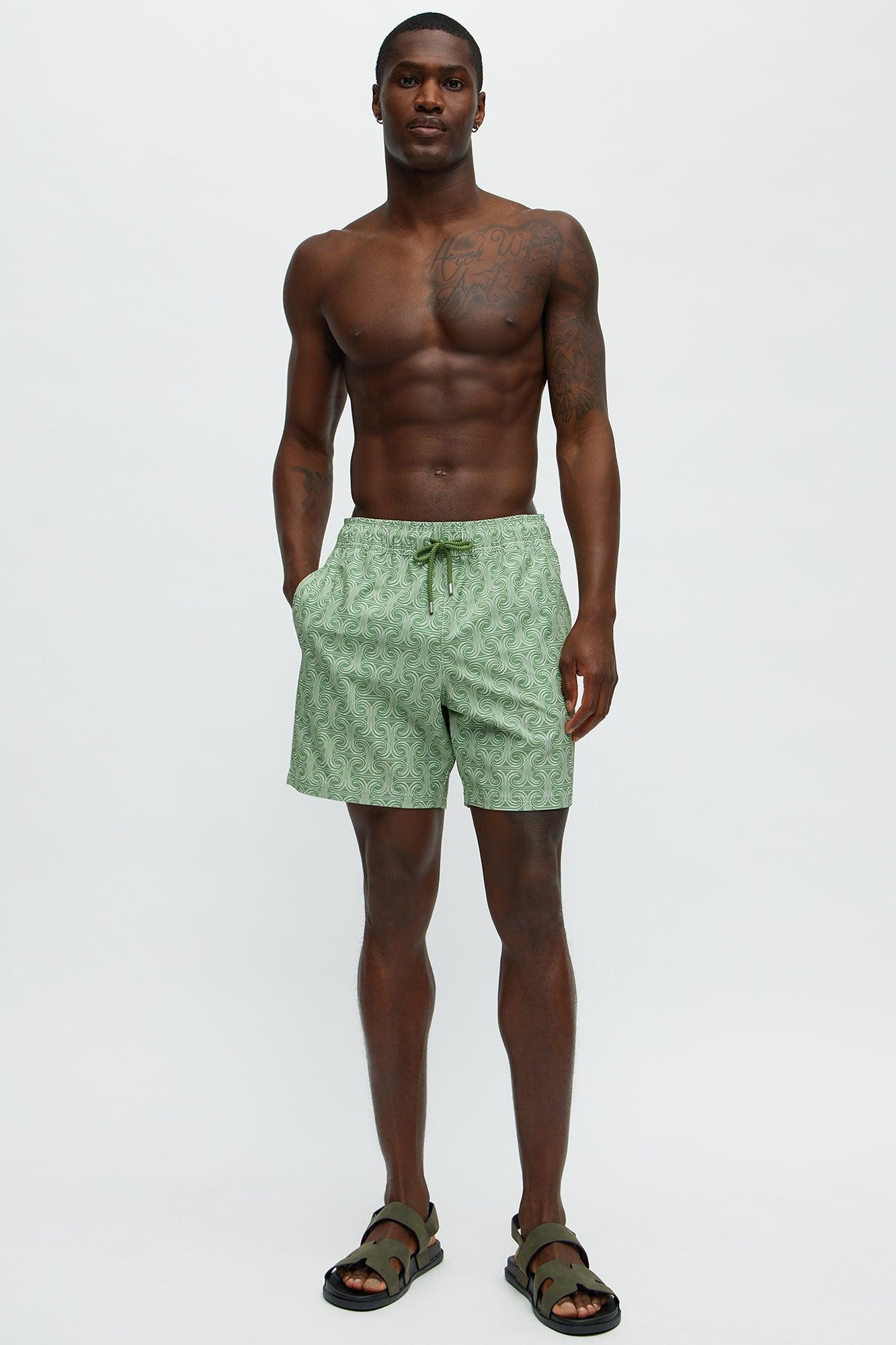 Temple Tide Swim Classic Trunk - Green/combo Product Image