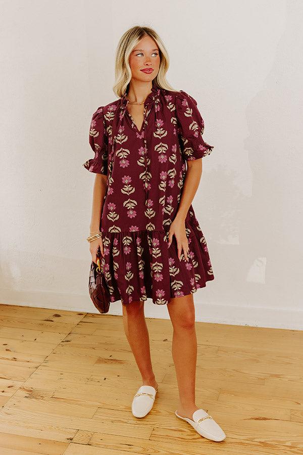 Bordeaux Sipping Floral Mini Dress Product Image
