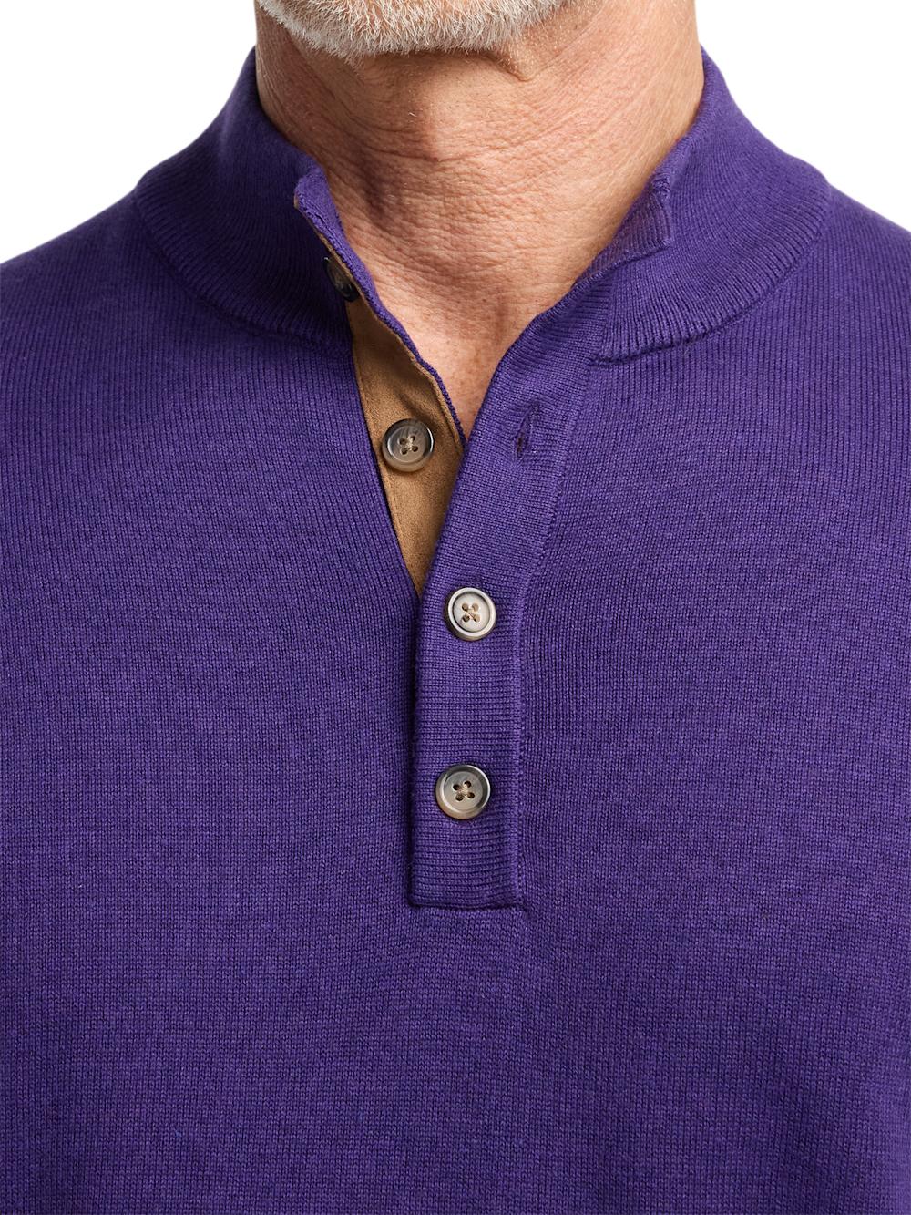 Supima Cotton Four Button Mock Neck Sweater - Plum Product Image