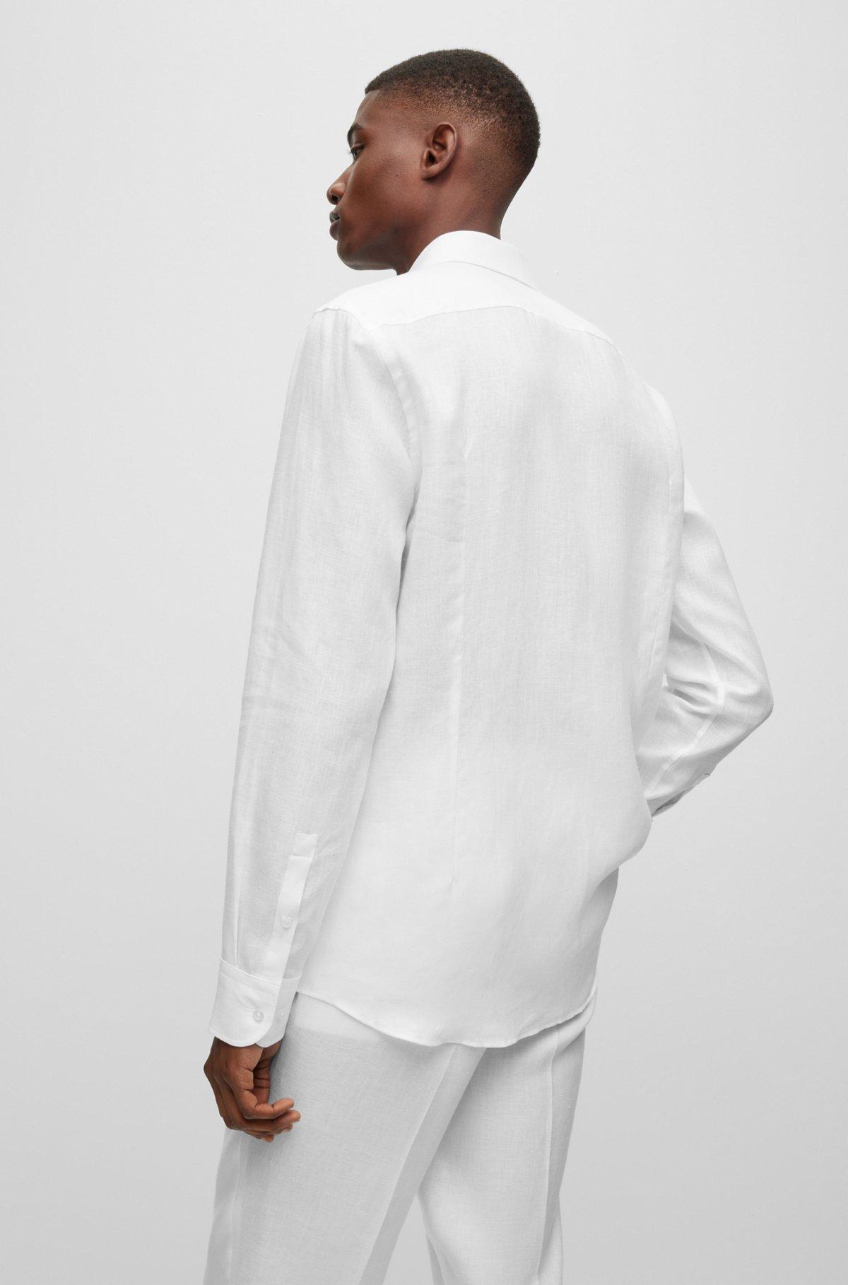 BOSS - Slim-fit shirt in Italian-made linen - White Product Image