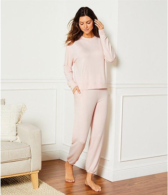 iRelax Solid Knit Crew Neck Long Jogger Pant Coordinating Lounge Set Product Image