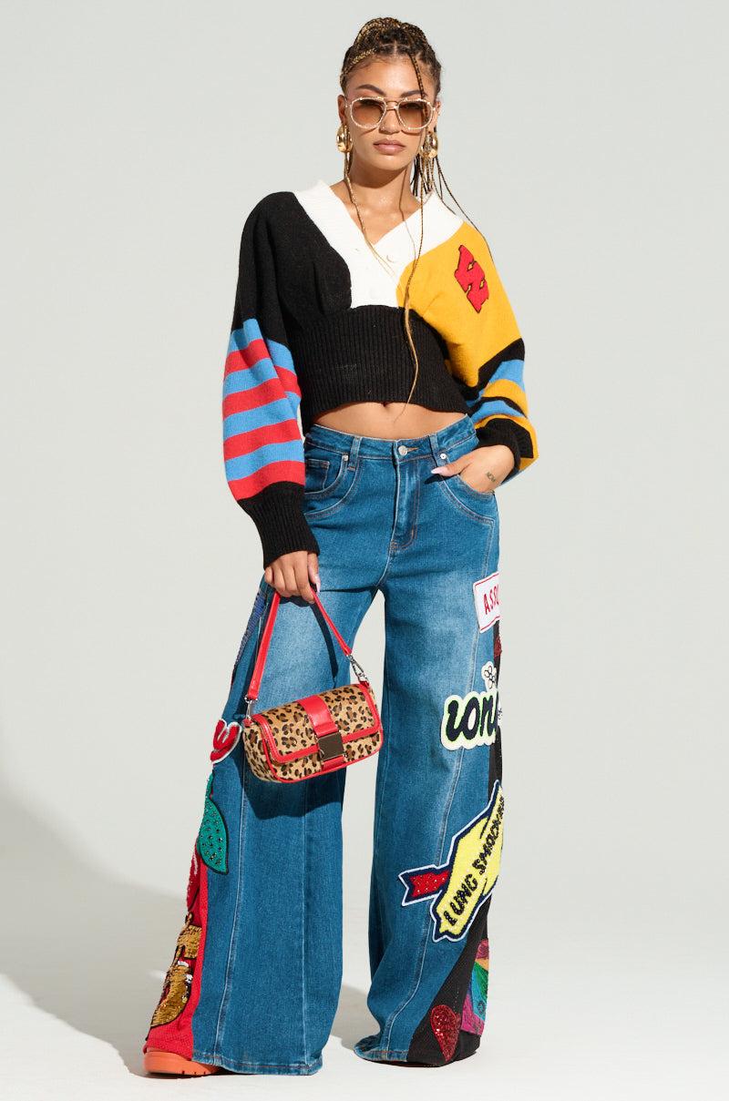 NOT SORRY PATCHWORK DENIM JEANS Product Image