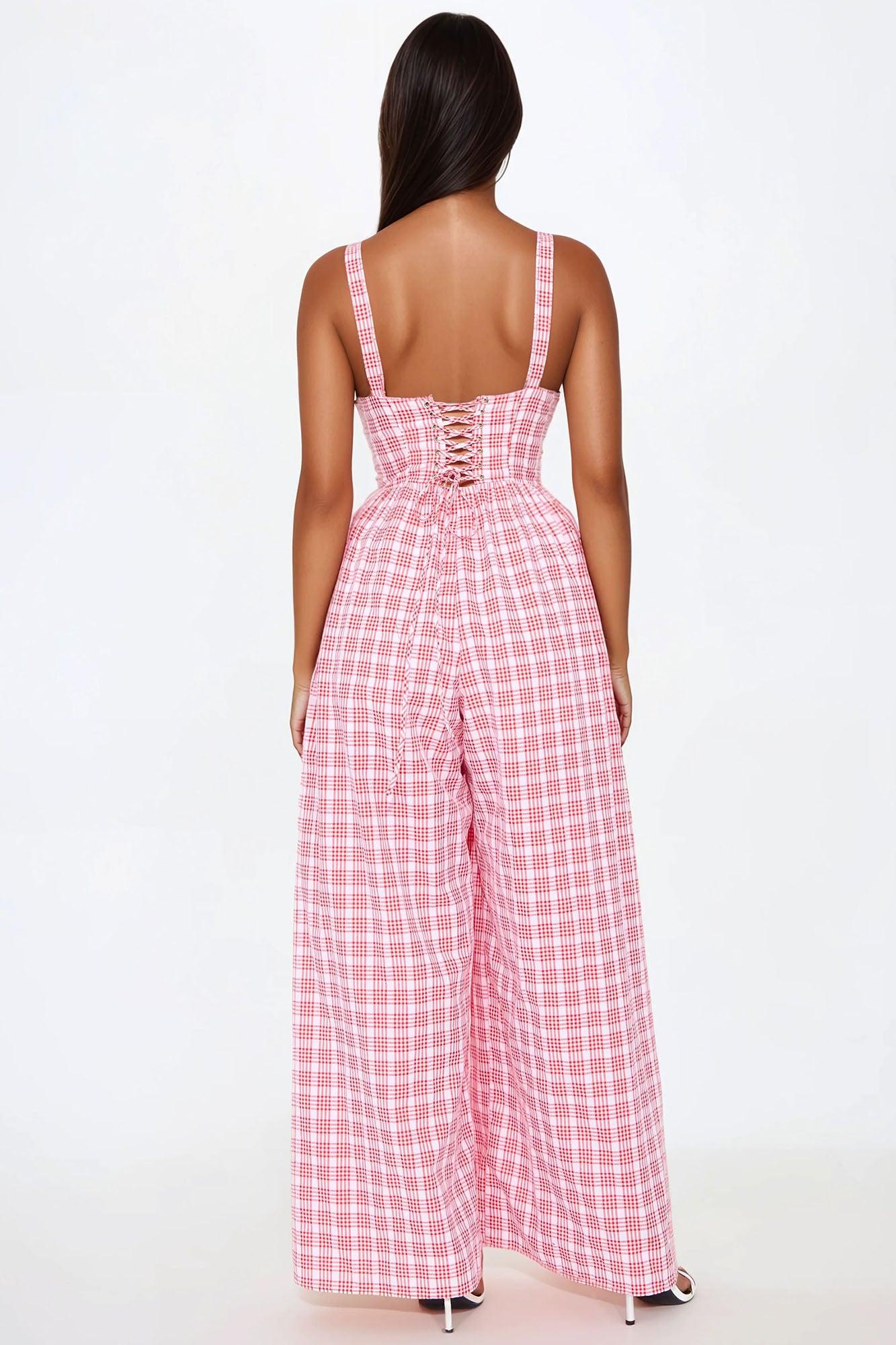 Cece Plaid Jumpsuit - Red/combo Product Image