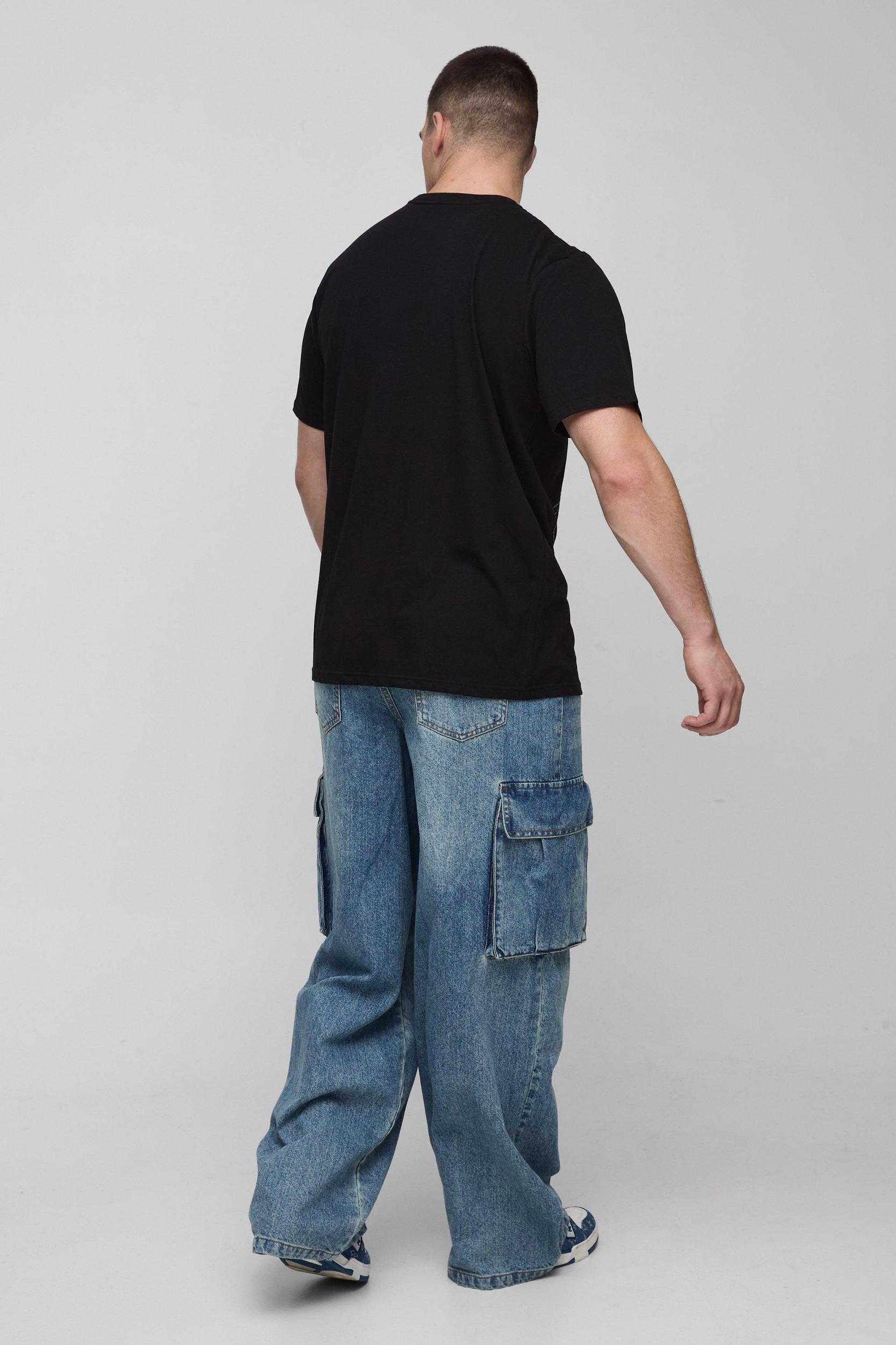 Tall Denim Cargo Parachute Jeans with Pleat Waist Detail | boohooMAN USA Product Image
