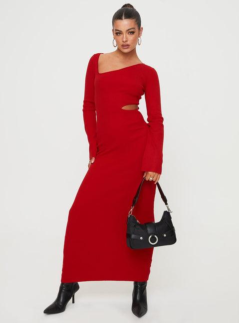 Whitley Cut Out Knit Maxi Dress Red Product Image