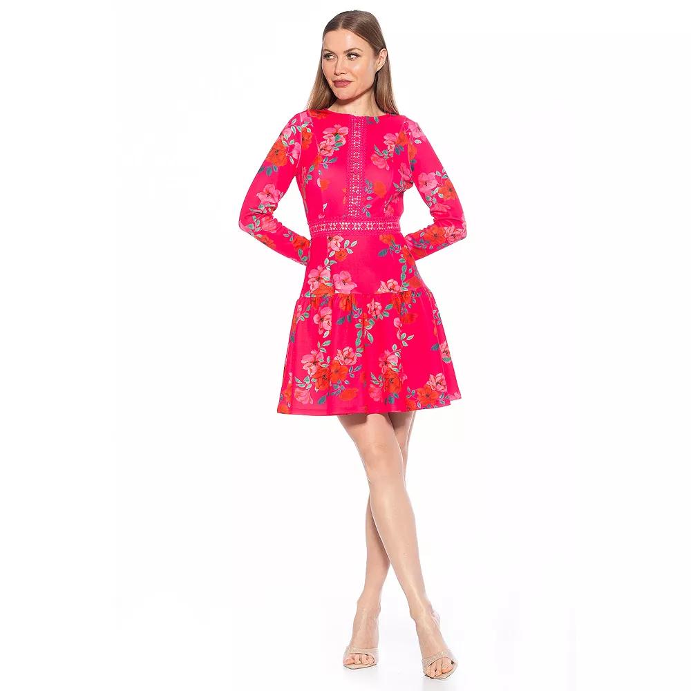 Women's ALEXIA ADMOR Alexa Long Sleeve Lace Trim Floral Print Mini Dress,  Product Image