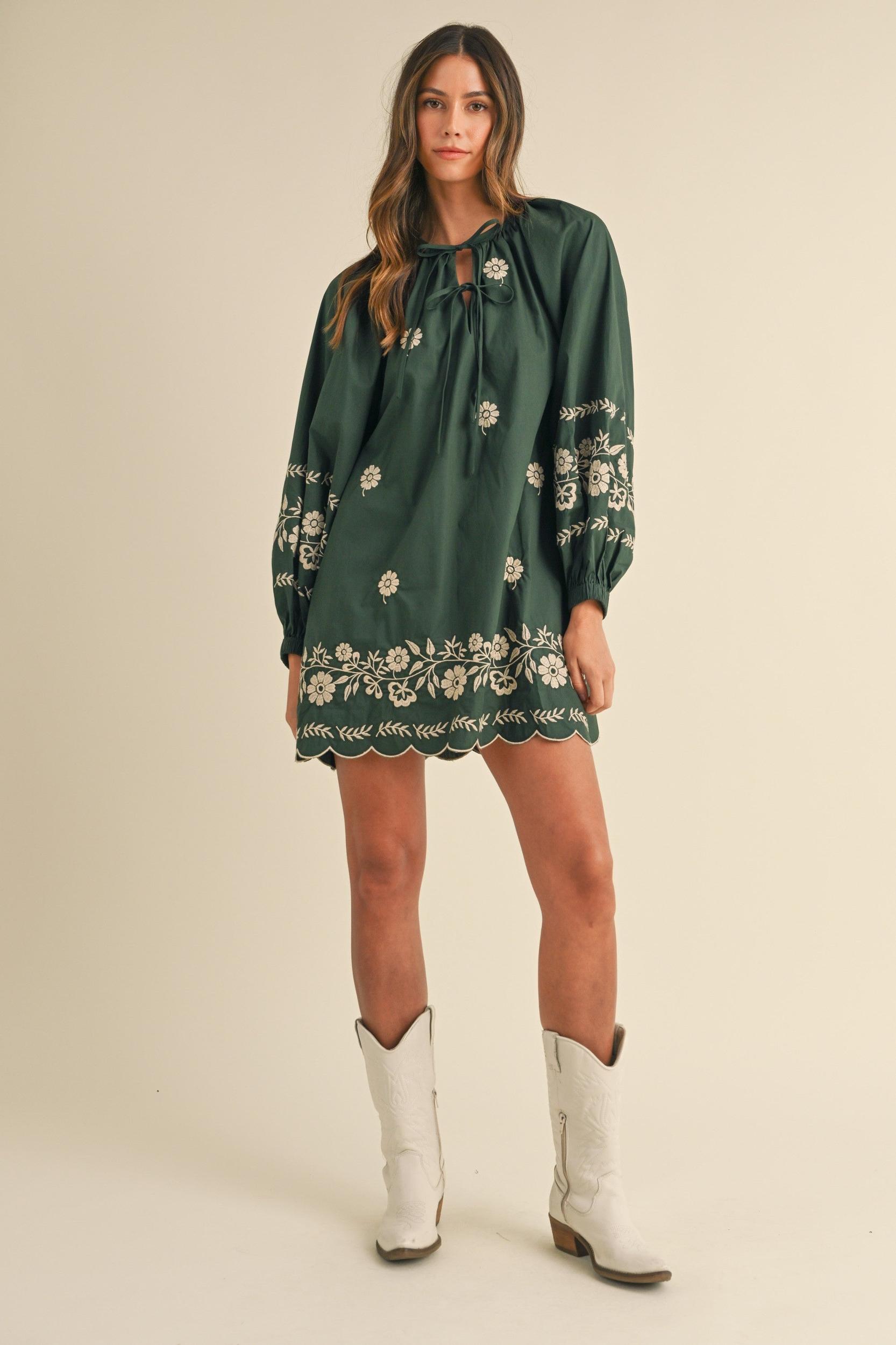 Embroidered Long Sleeves Shift Mini Dress Product Image