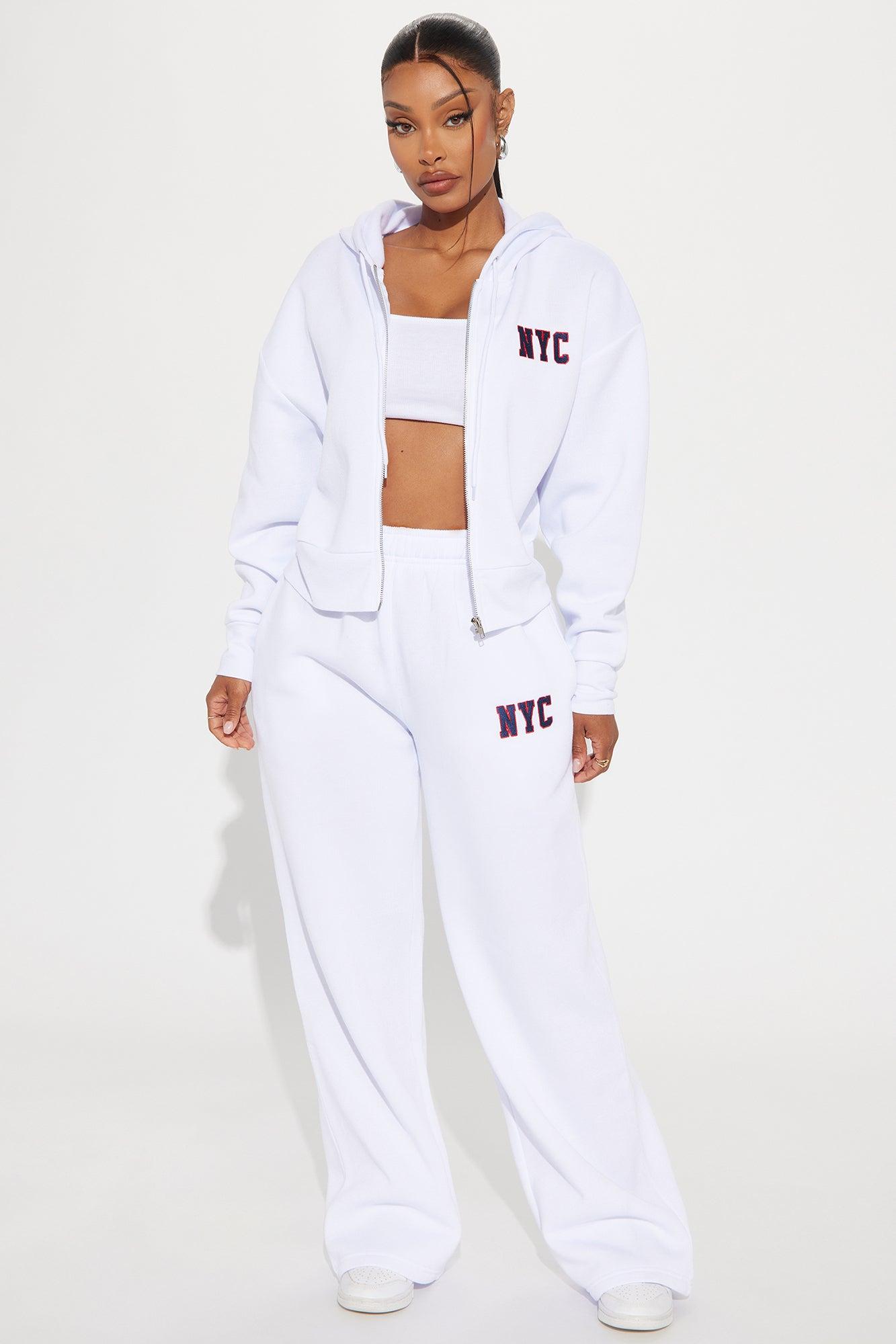 New York Cropped Zip Front Hoodie - White Product Image