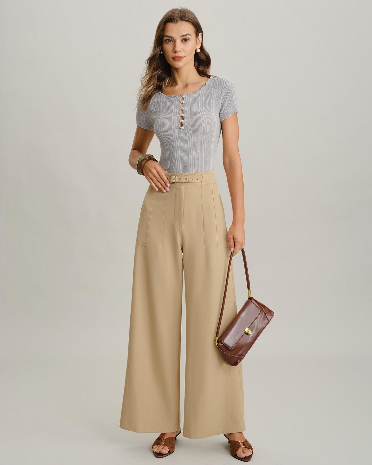 Beige Natural Waisted Straight Pants Product Image