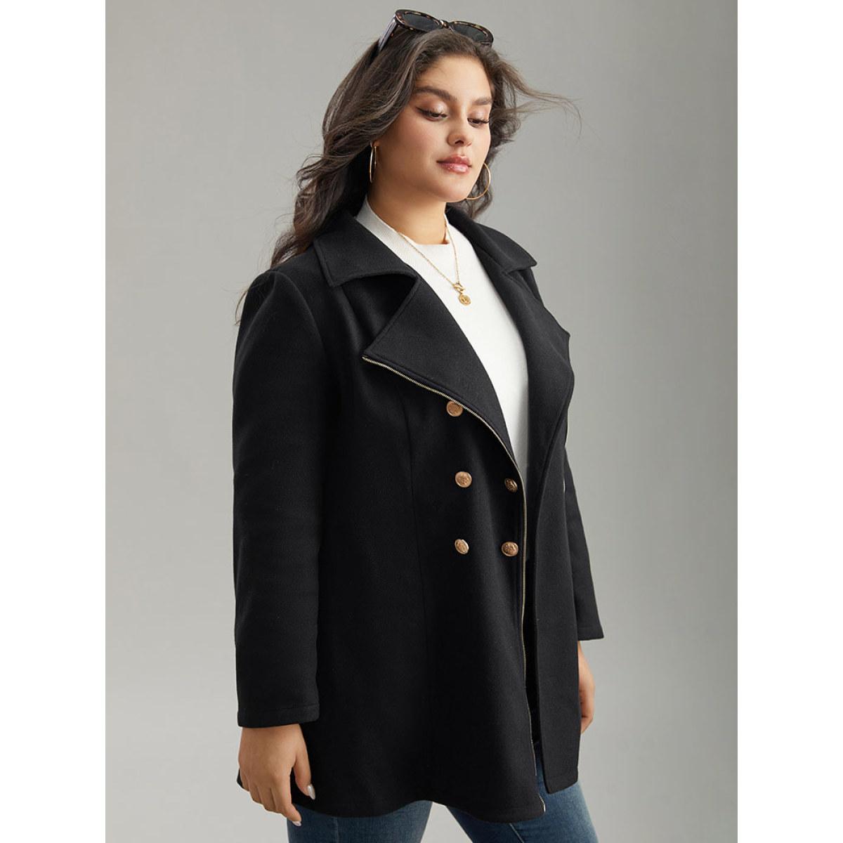 Plus Size Asymmetrical Neck Buckle Detail Zipper Coat Women Black Casual Texture Ladies Dailywear Winter Coats BloomChic 22-24/3X Product Image