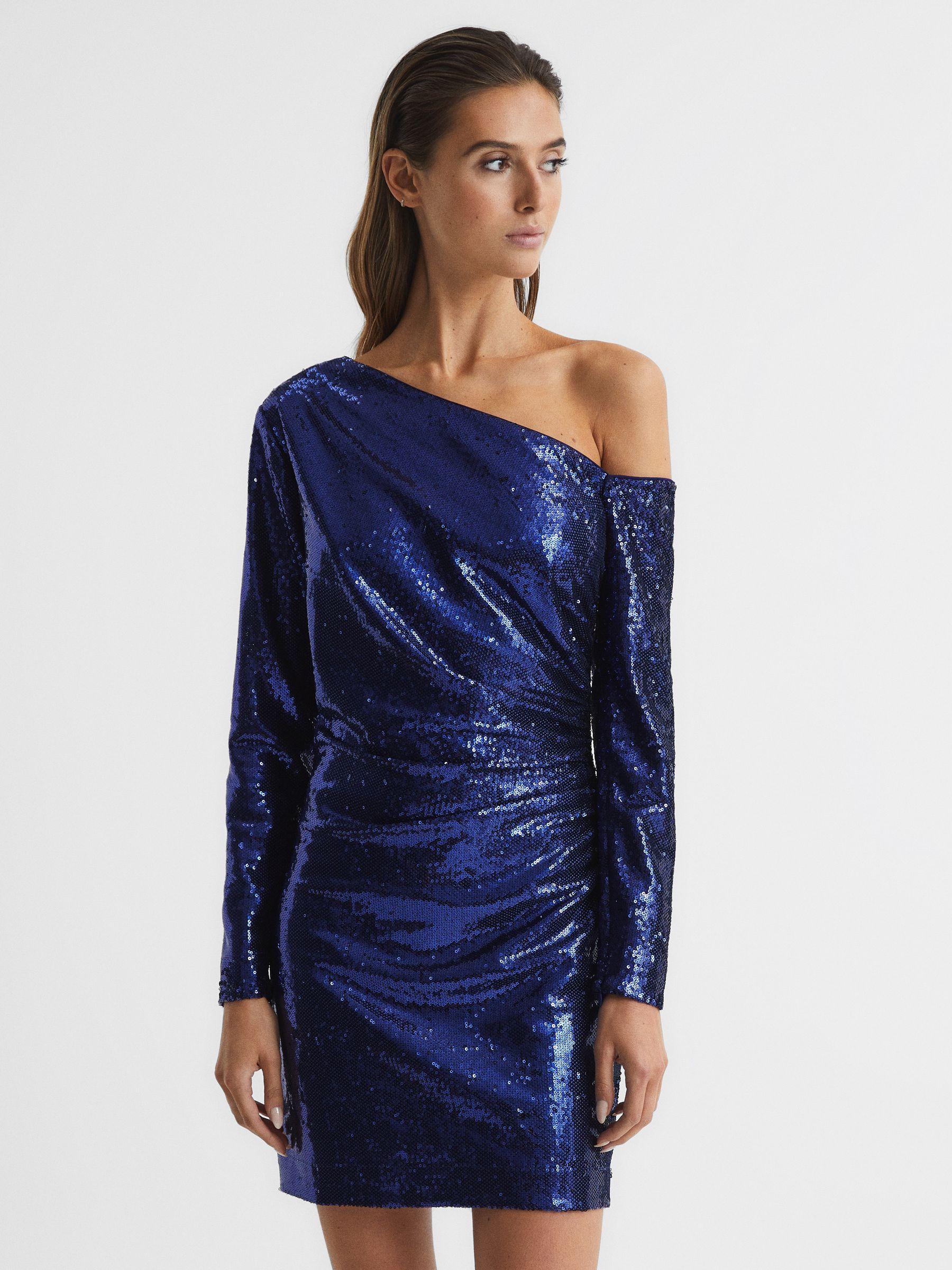 Sequined Mini Dress in Blue Product Image